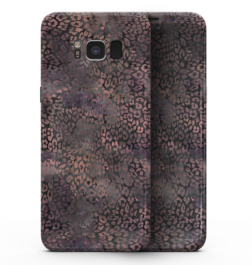 Black and purple watercolor leopard pattern skin for Samsung Galaxy S8, showcasing vibrant colors and stylish design.