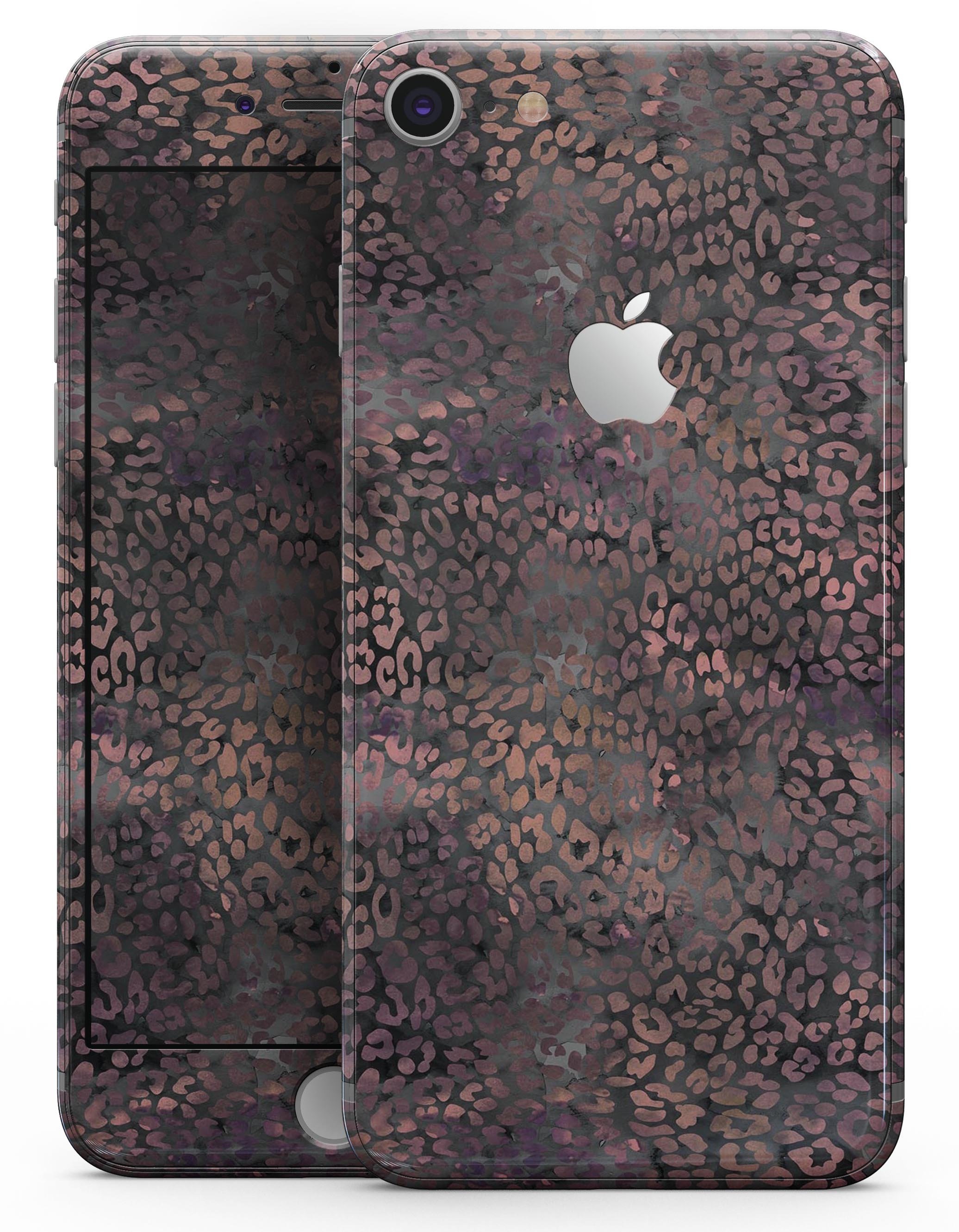 Black and Purple Watercolor Leopard Pattern skin for iPhone 8 and 8 Plus, showcasing vibrant colors and stylish design.