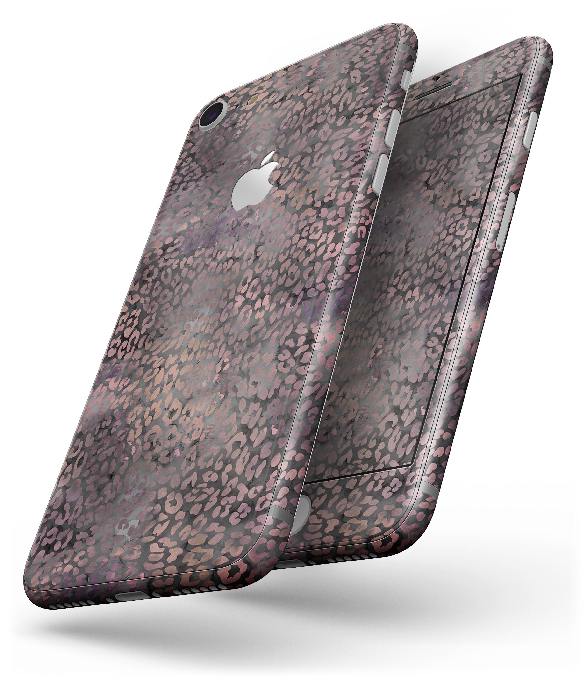 Black and Purple Watercolor Leopard Pattern skin for iPhone 8 and 8 Plus, showcasing vibrant colors and stylish design.