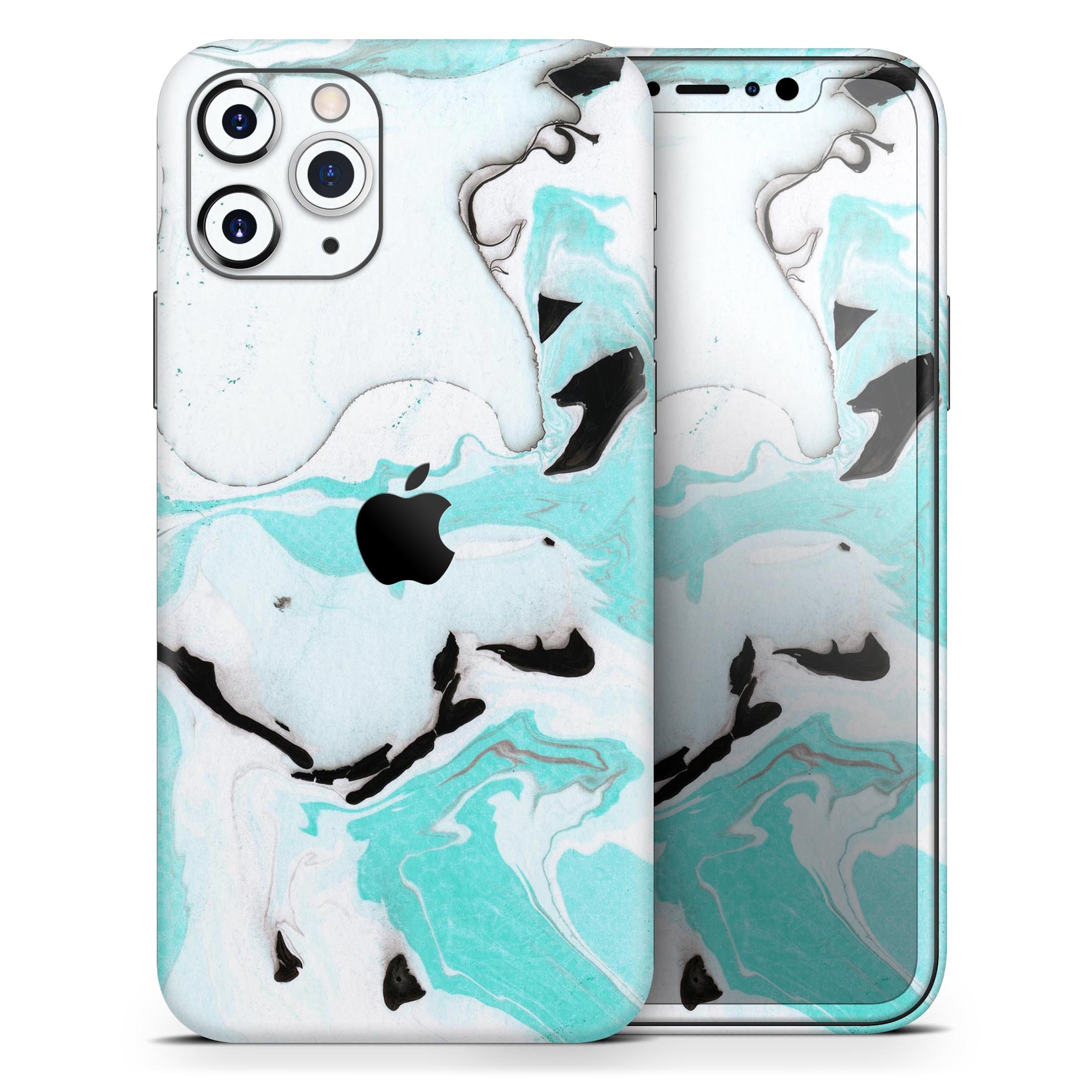 Black and Teal Textured Marble Skin-Kit for Apple iPhone, showcasing a stylish design with a premium vinyl finish.