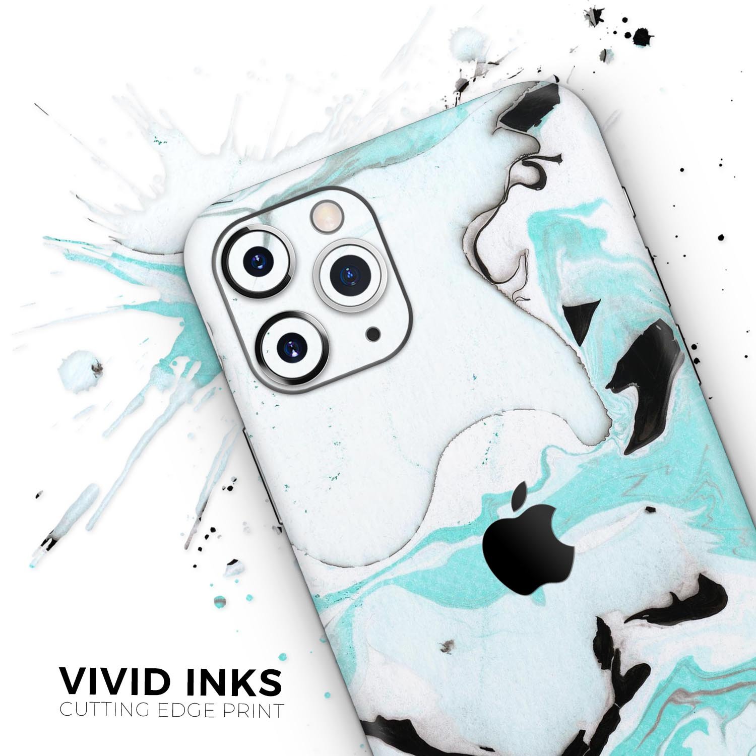 Black and Teal Textured Marble Skin-Kit for Apple iPhone, showcasing a stylish design with a premium vinyl finish.