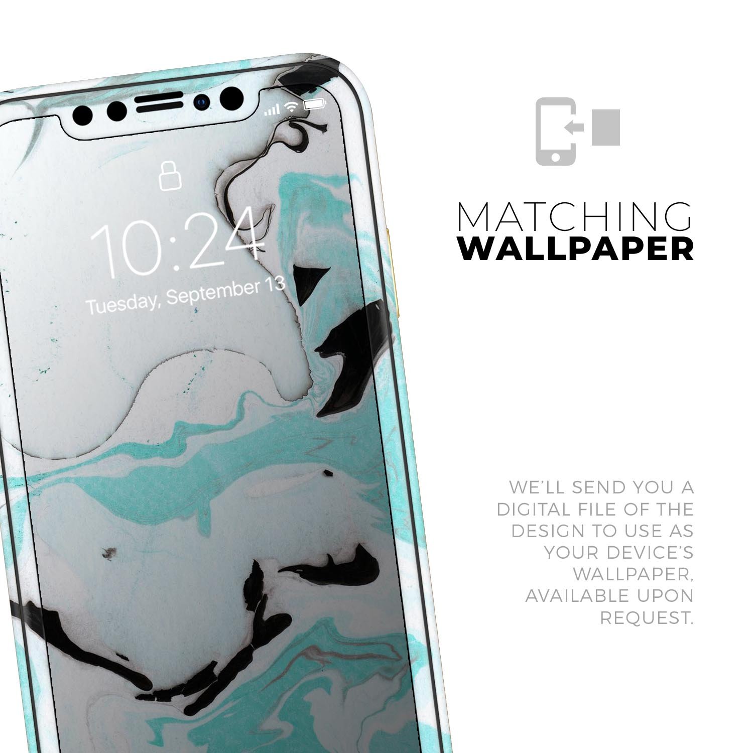 Black and Teal Textured Marble Skin-Kit for Apple iPhone, showcasing a stylish design with a premium vinyl finish.