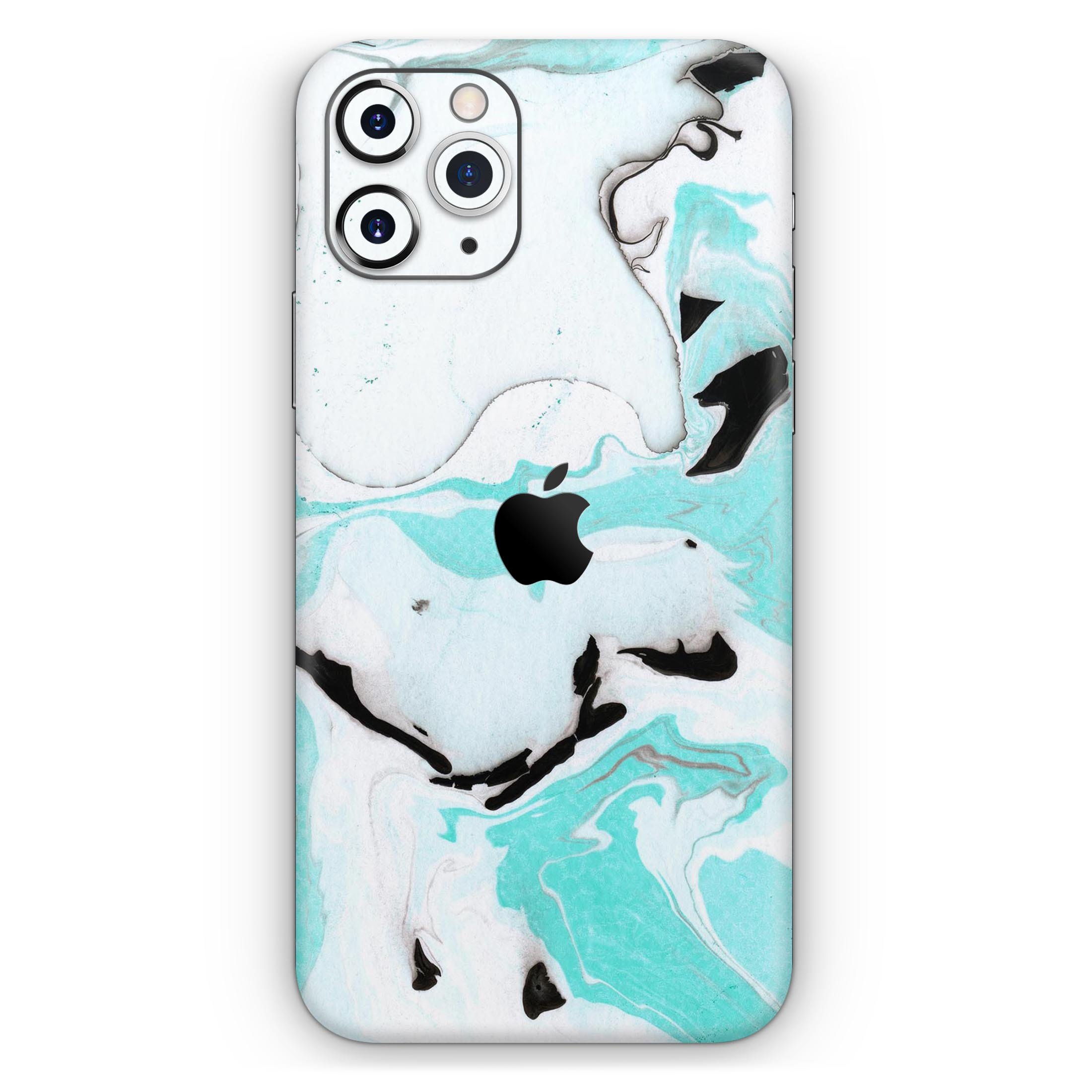 Black and Teal Textured Marble Skin-Kit for Apple iPhone, showcasing a stylish design with a premium vinyl finish.