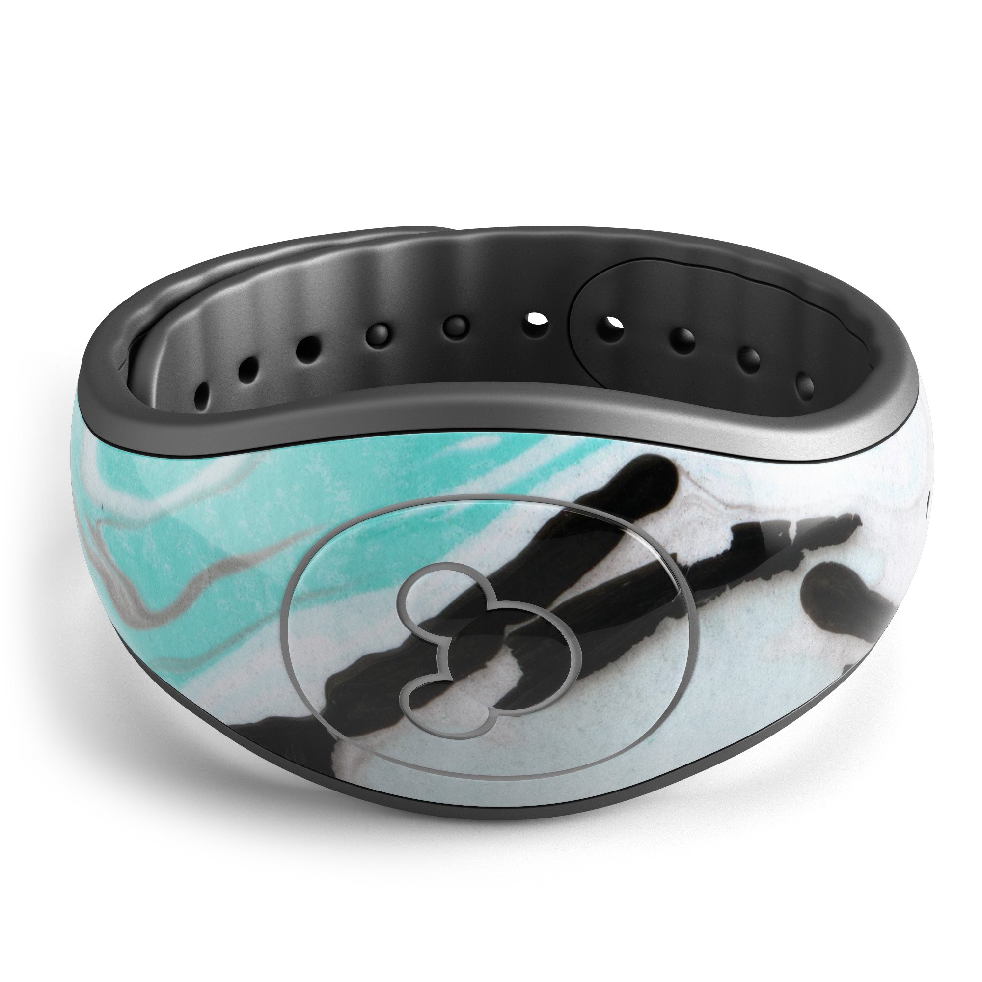 Black and teal textured marble decal skin wrap kit for Disney Magic Band, showcasing a stylish design and high-quality finish.