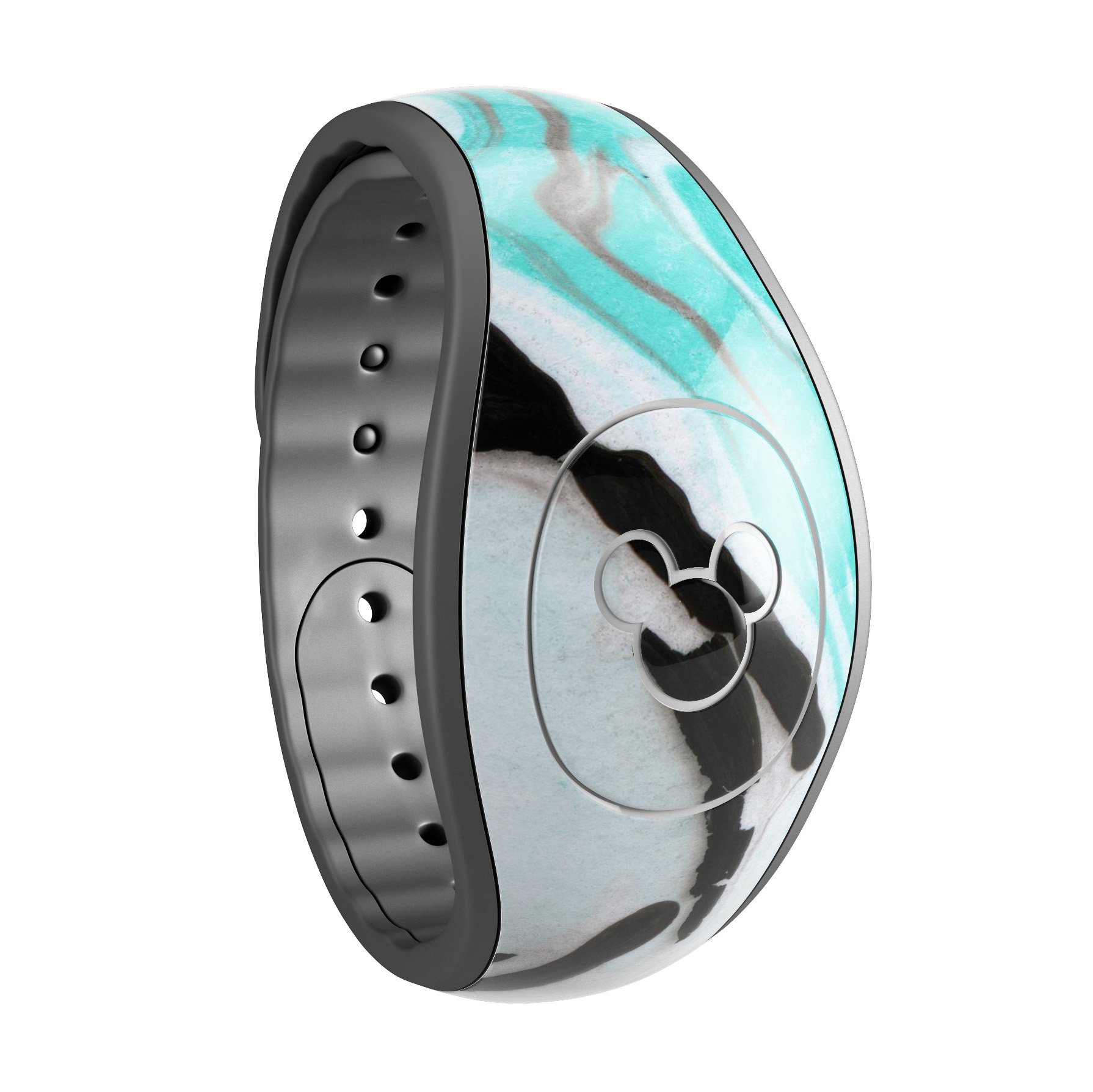 Black and teal textured marble decal skin wrap kit for Disney Magic Band, showcasing a stylish design and high-quality finish.