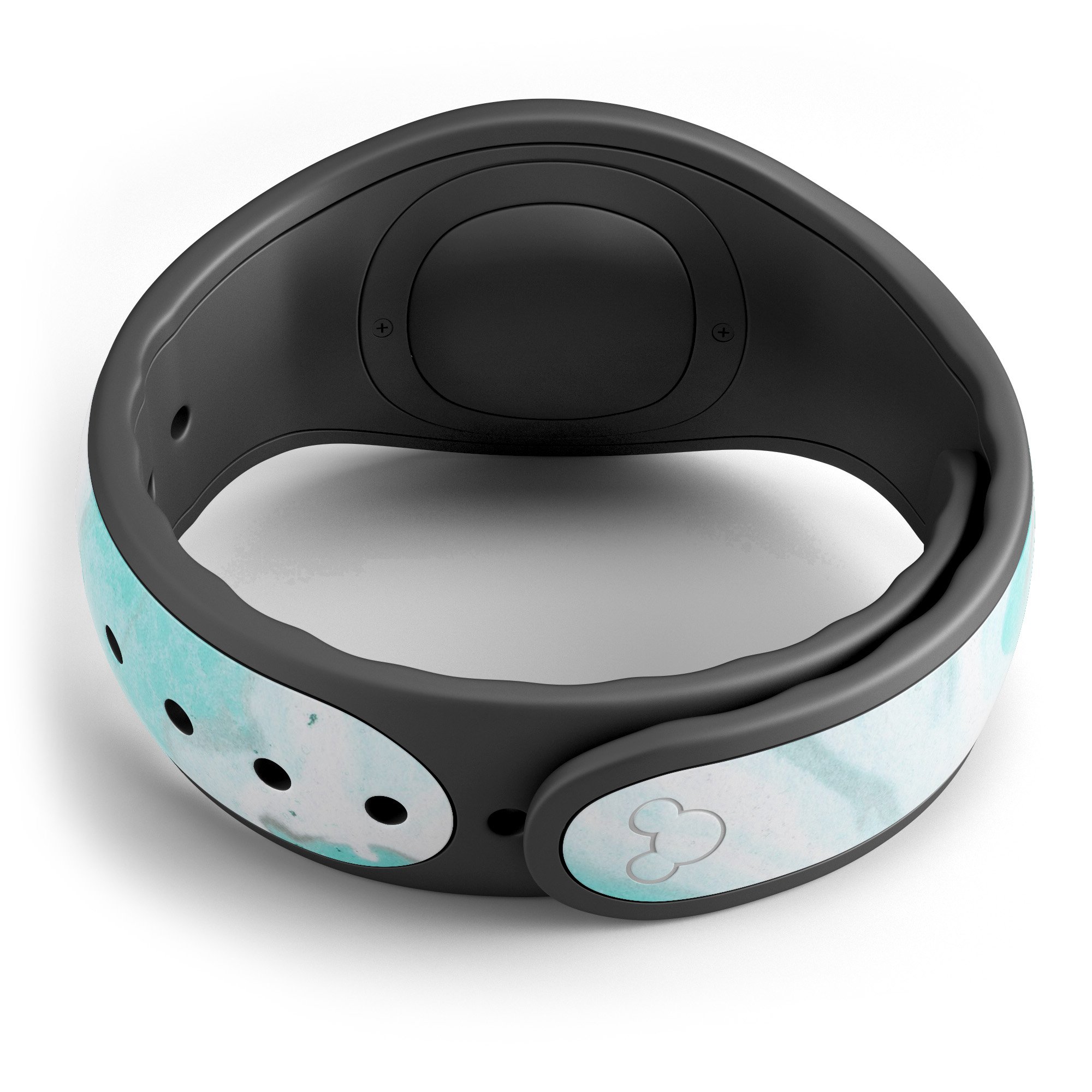 Black and teal textured marble decal skin wrap kit for Disney Magic Band, showcasing a stylish design and high-quality finish.