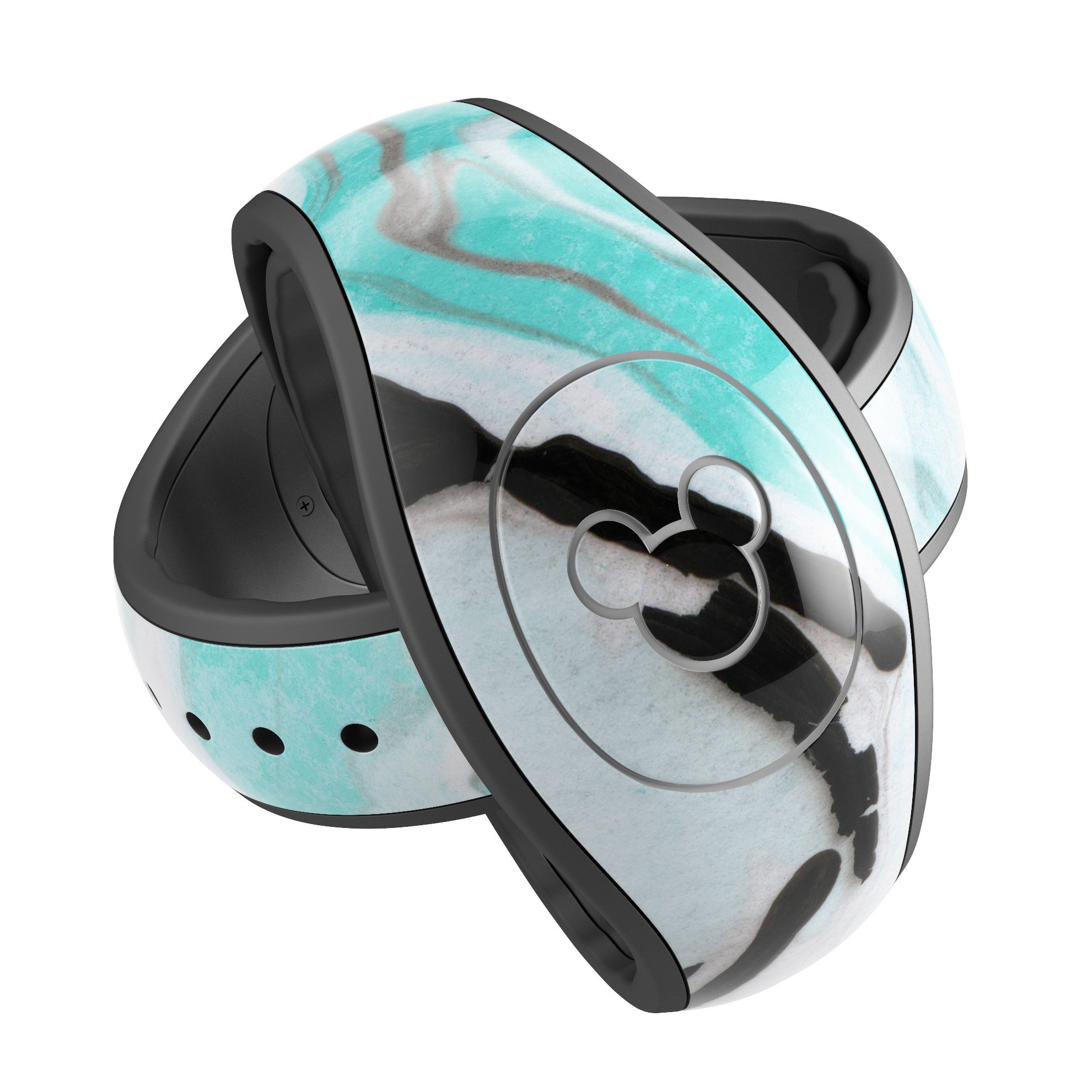 Black and teal textured marble decal skin wrap kit for Disney Magic Band, showcasing a stylish design and high-quality finish.