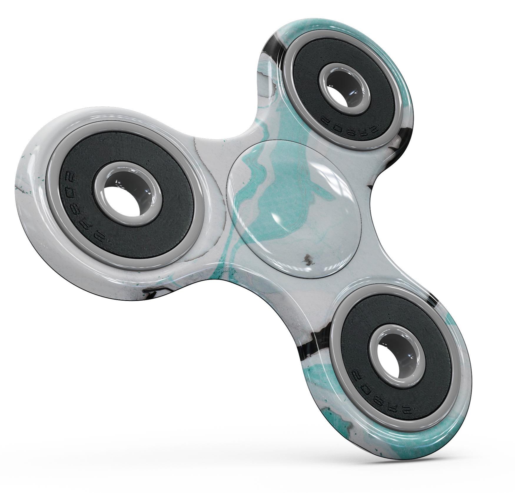 Black and teal textured marble skin kit for fidget spinner, showcasing a stylish design and premium vinyl material.