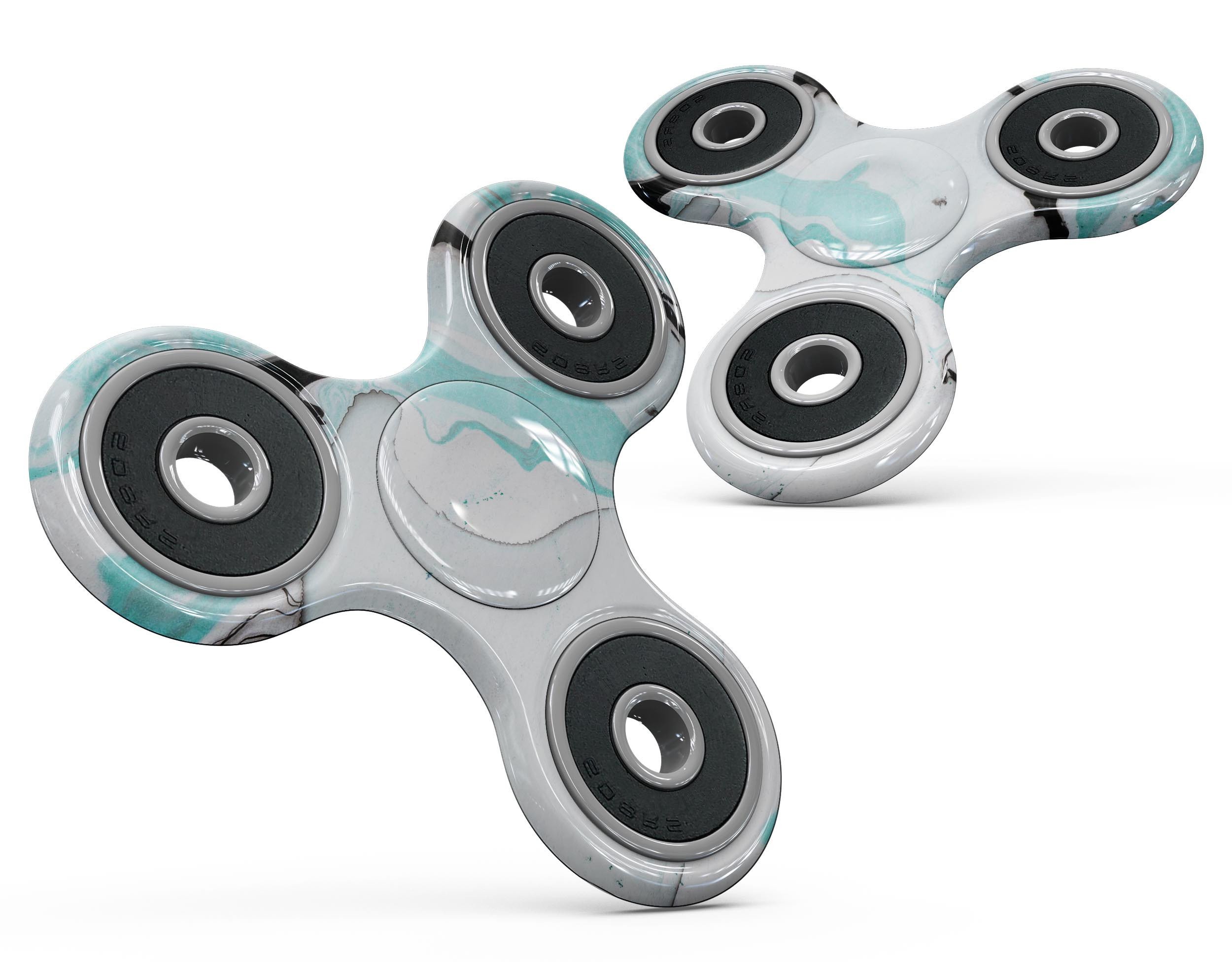 Black and teal textured marble skin kit for fidget spinner, showcasing a stylish design and premium vinyl material.