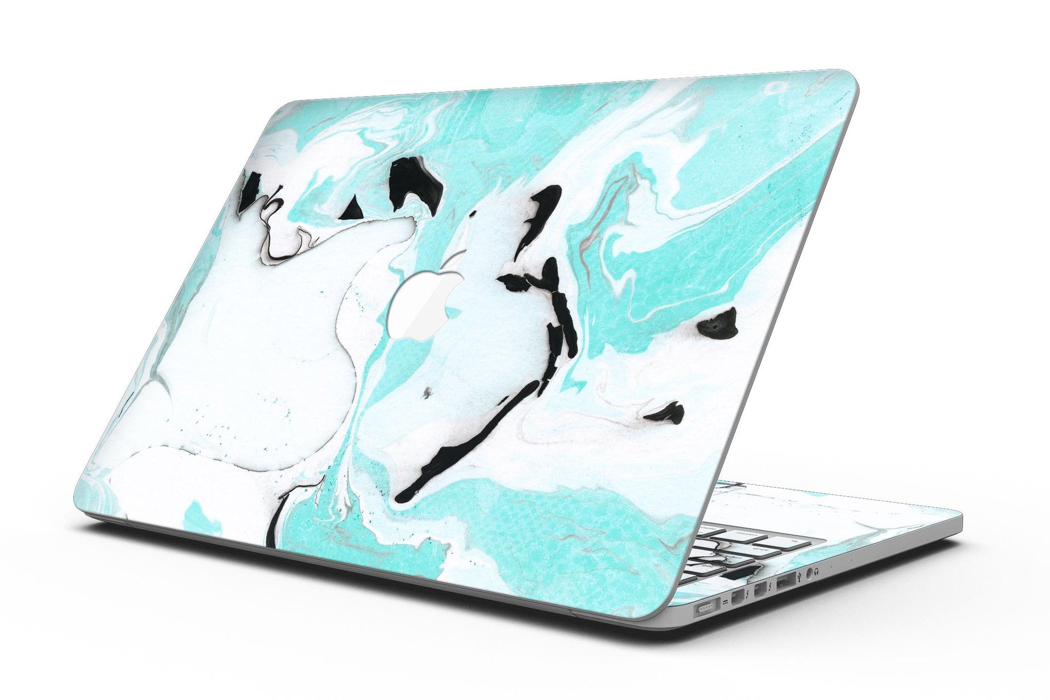 Black and Teal Textured Marble skin for MacBook Pro with Retina Display, showcasing a stylish design that protects the device.