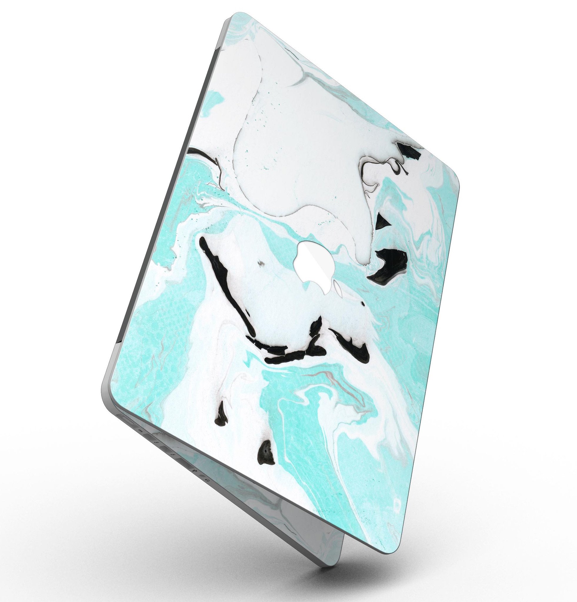 Black and Teal Textured Marble skin for MacBook Pro with Retina Display, showcasing a stylish design that protects the device.