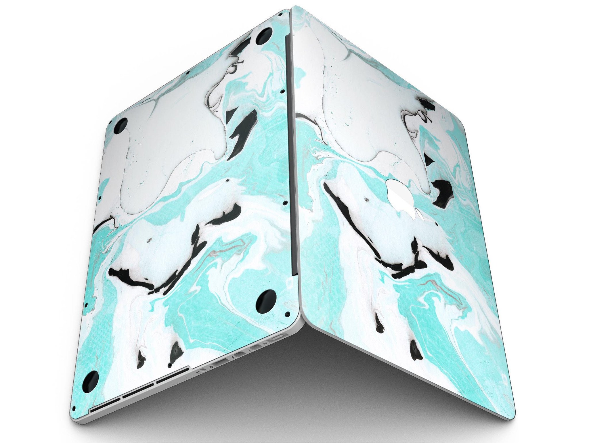 Black and Teal Textured Marble skin for MacBook Pro with Retina Display, showcasing a stylish design that protects the device.