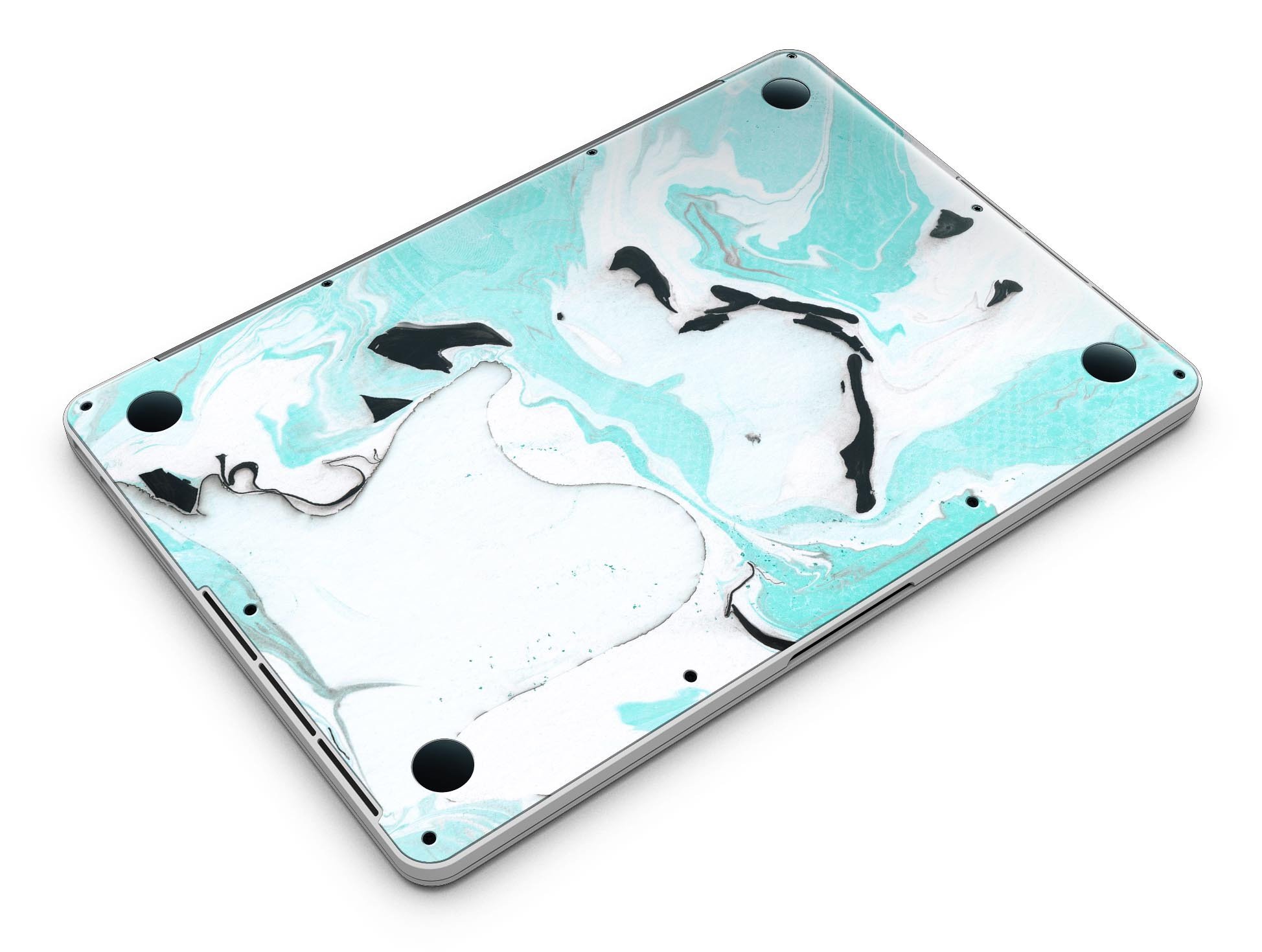 Black and Teal Textured Marble skin for MacBook Pro with Retina Display, showcasing a stylish design that protects the device.