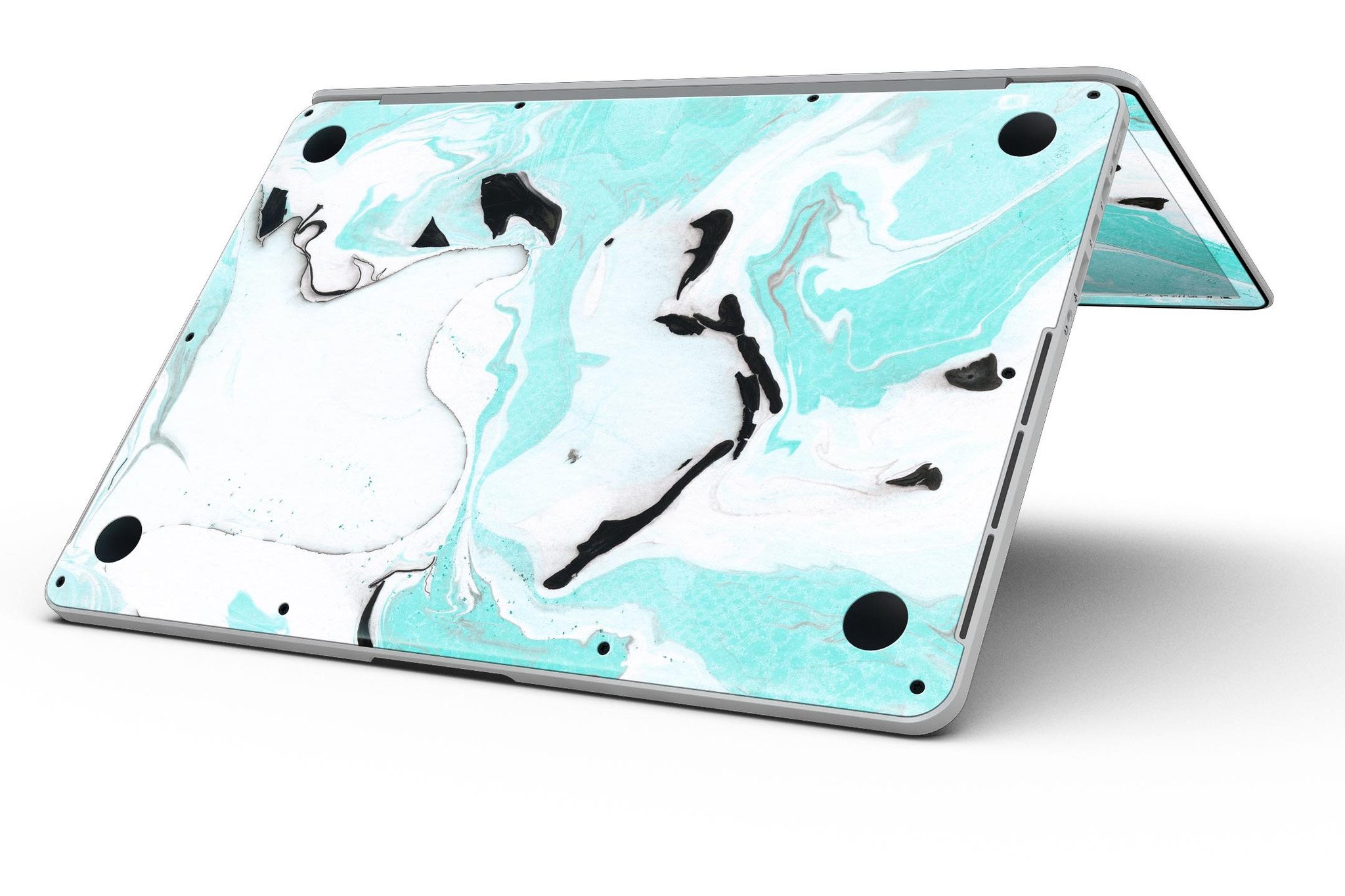 Black and Teal Textured Marble skin for MacBook Pro with Retina Display, showcasing a stylish design that protects the device.