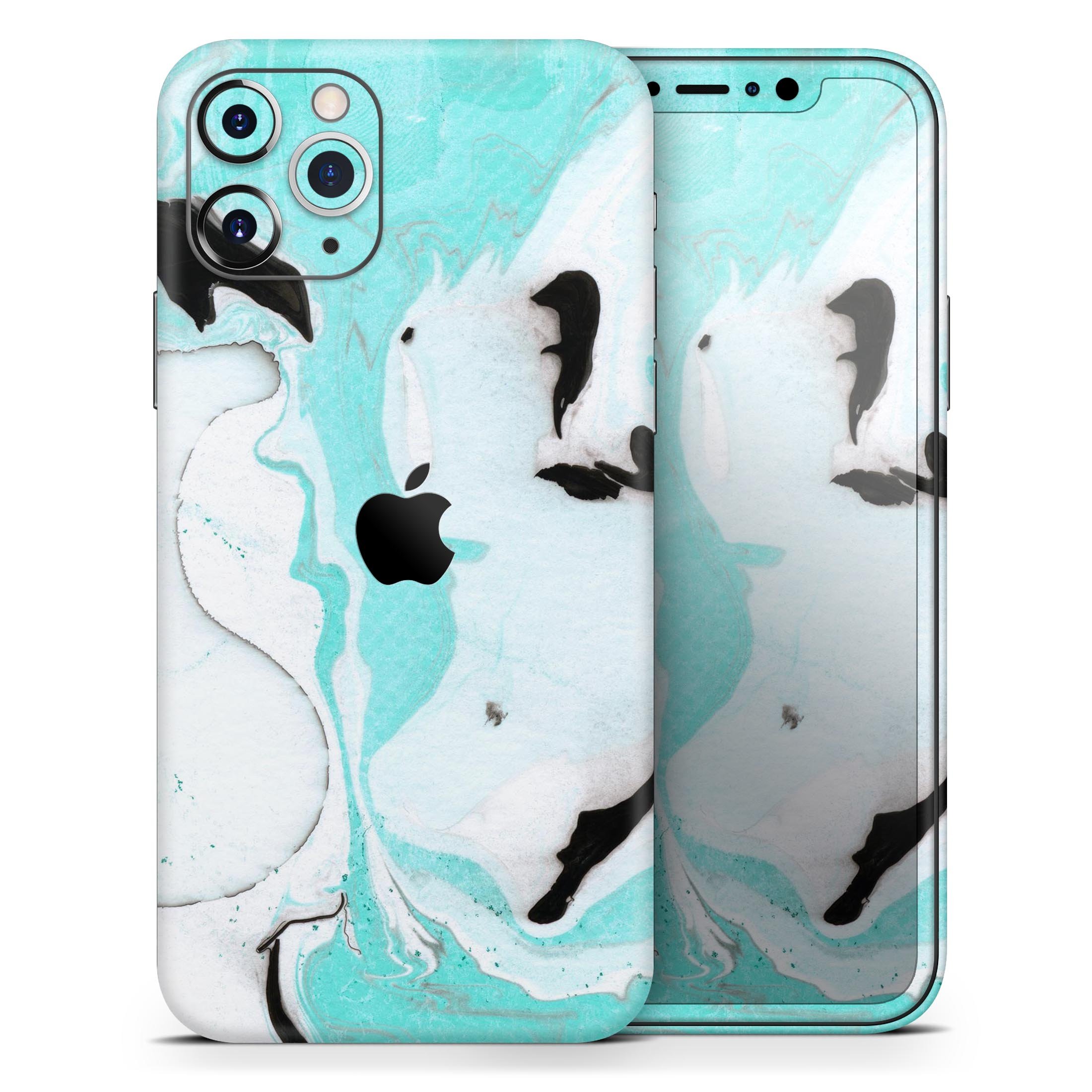 Black and Teal Textured Marble Skin-Kit for Apple iPhone, showcasing a stylish design with a premium finish.