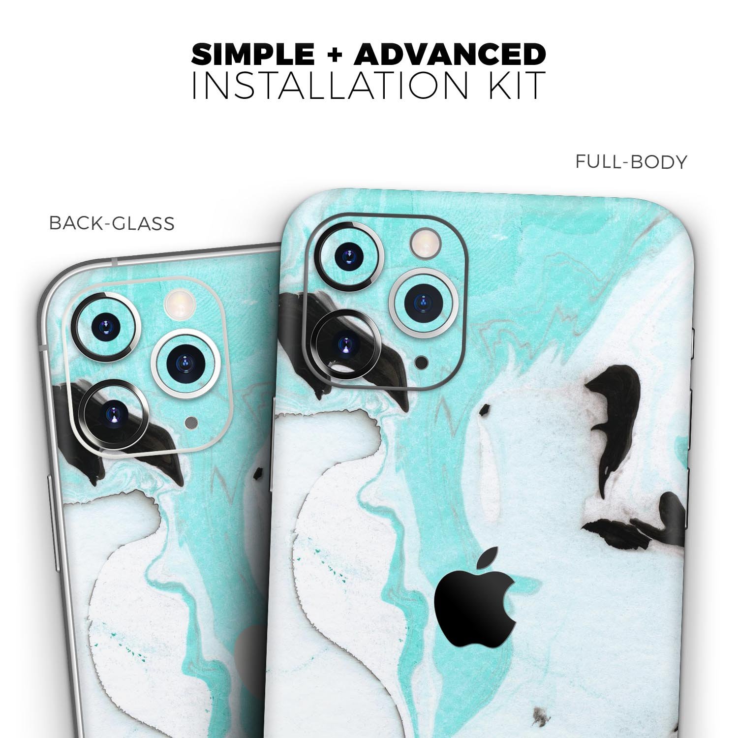 Black and Teal Textured Marble Skin-Kit for Apple iPhone, showcasing a stylish design with a premium finish.