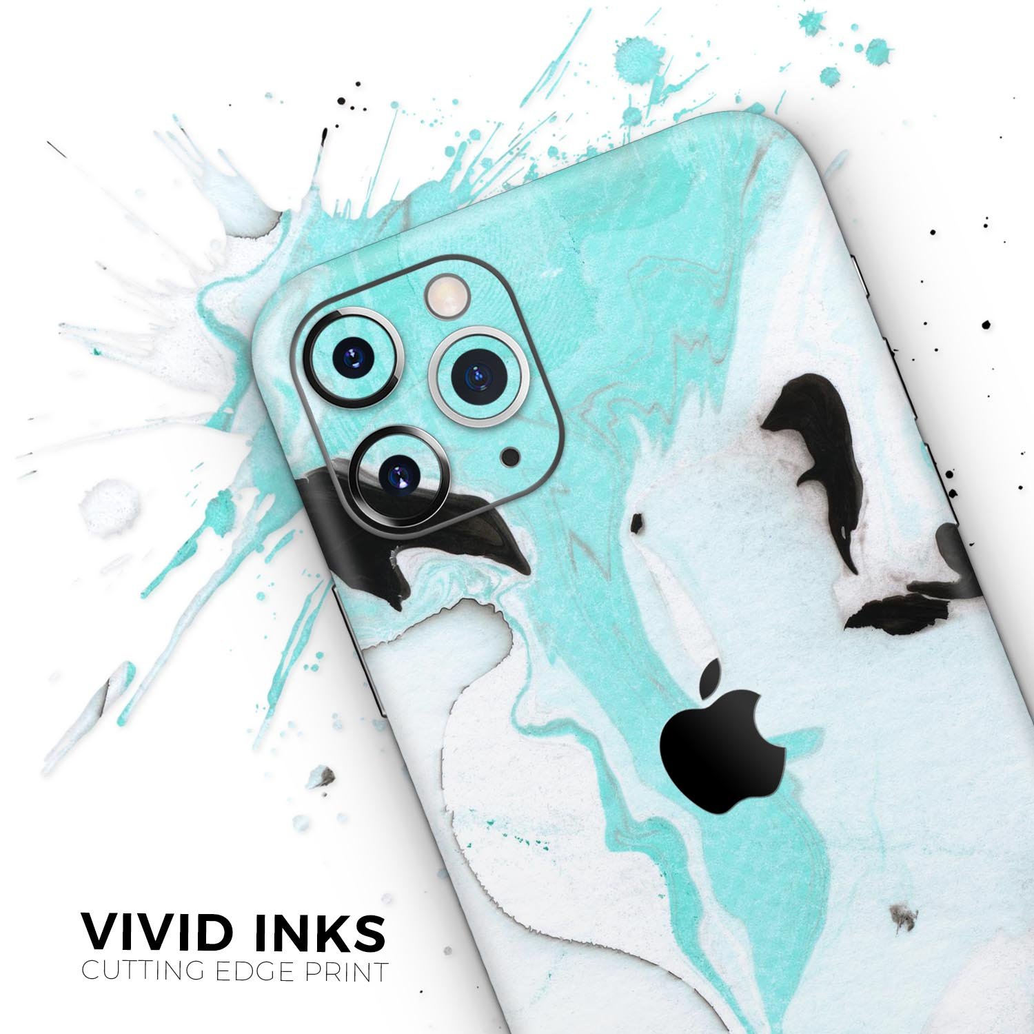 Black and Teal Textured Marble Skin-Kit for Apple iPhone, showcasing a stylish design with a premium finish.