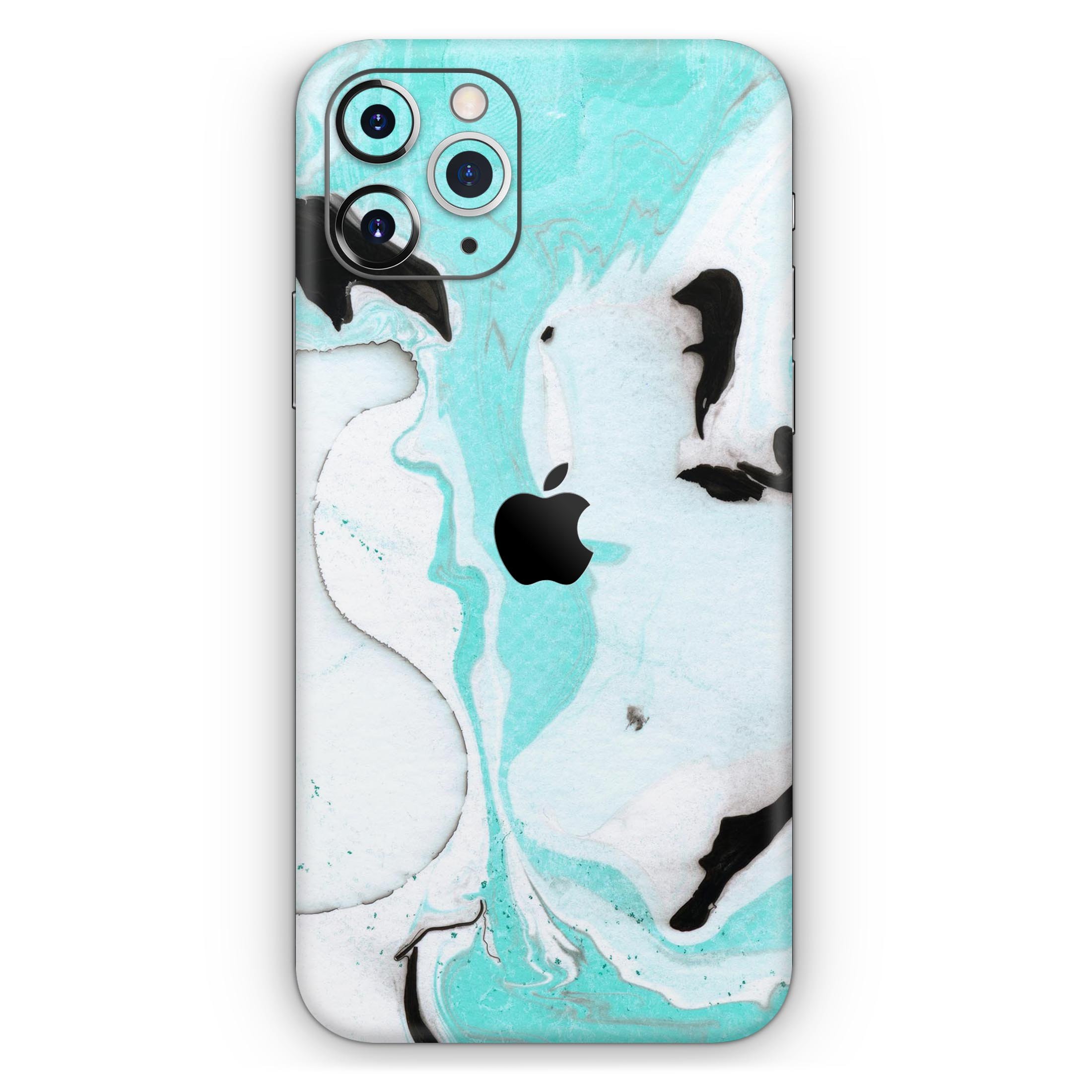 Black and Teal Textured Marble Skin-Kit for Apple iPhone, showcasing a stylish design with a premium finish.