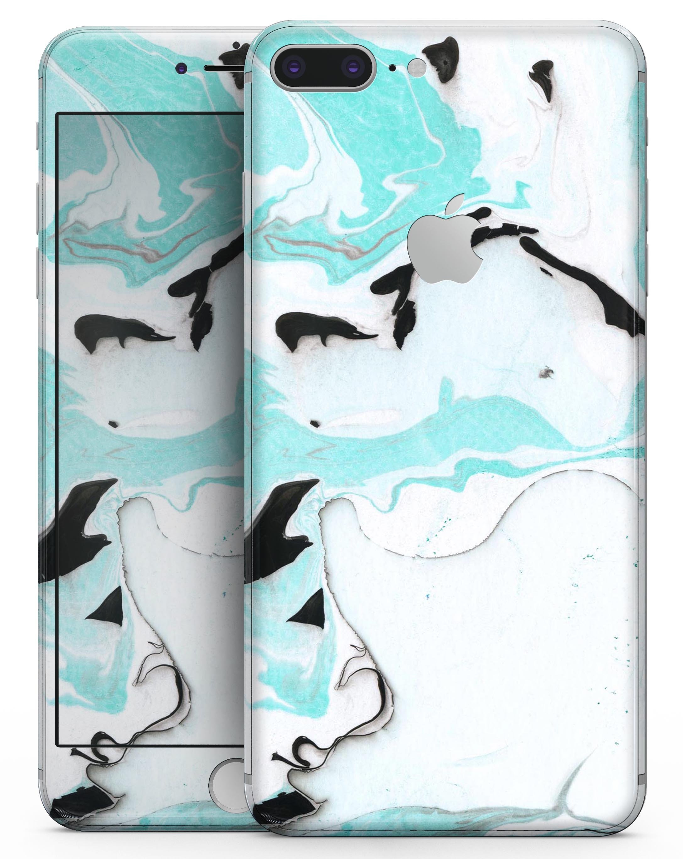 Black and Teal Textured Marble skin for iPhone 8 and 8 Plus, showcasing a stylish design with a premium vinyl finish.