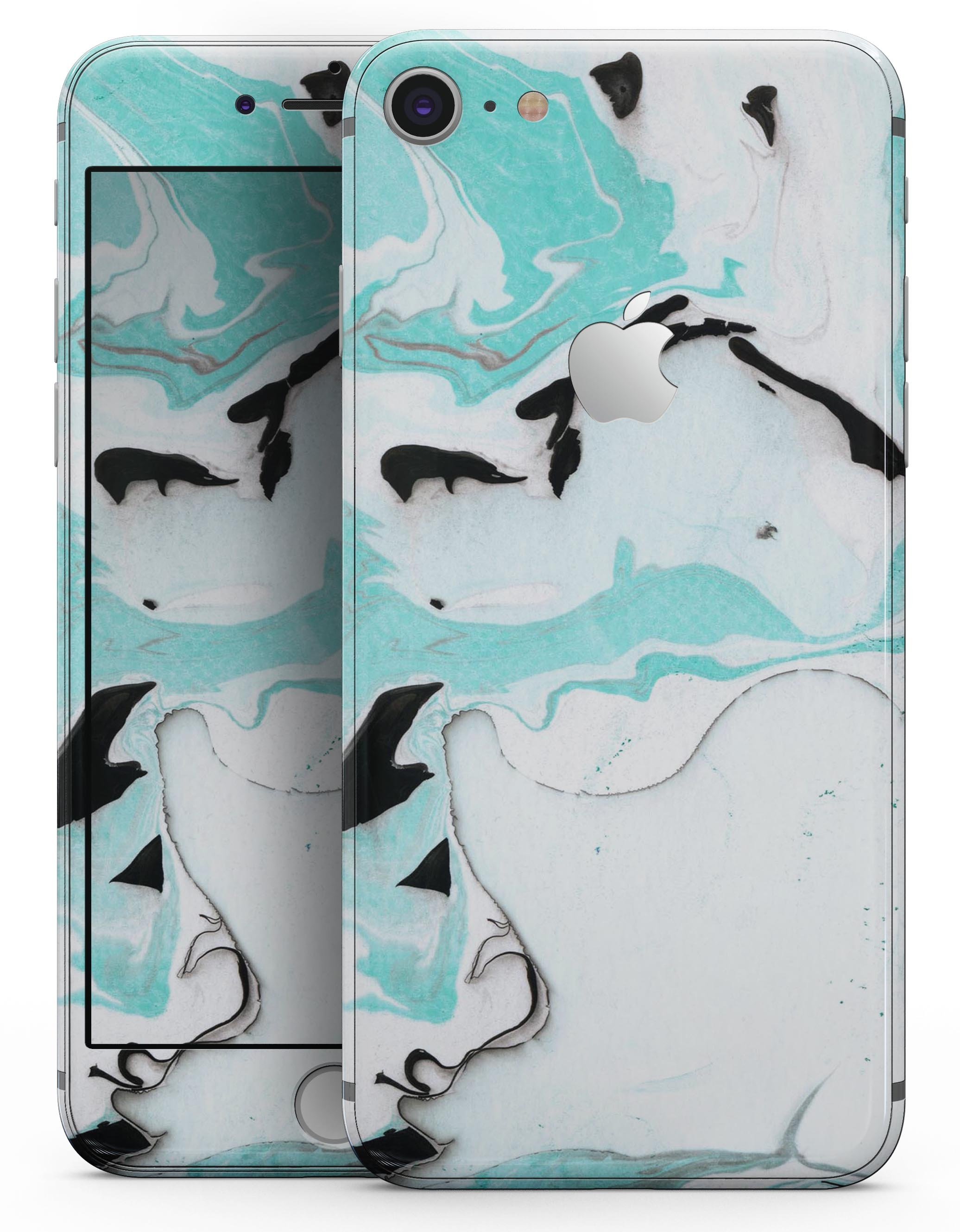 Black and Teal Textured Marble skin for iPhone 8 and 8 Plus, showcasing a stylish design with a premium vinyl finish.