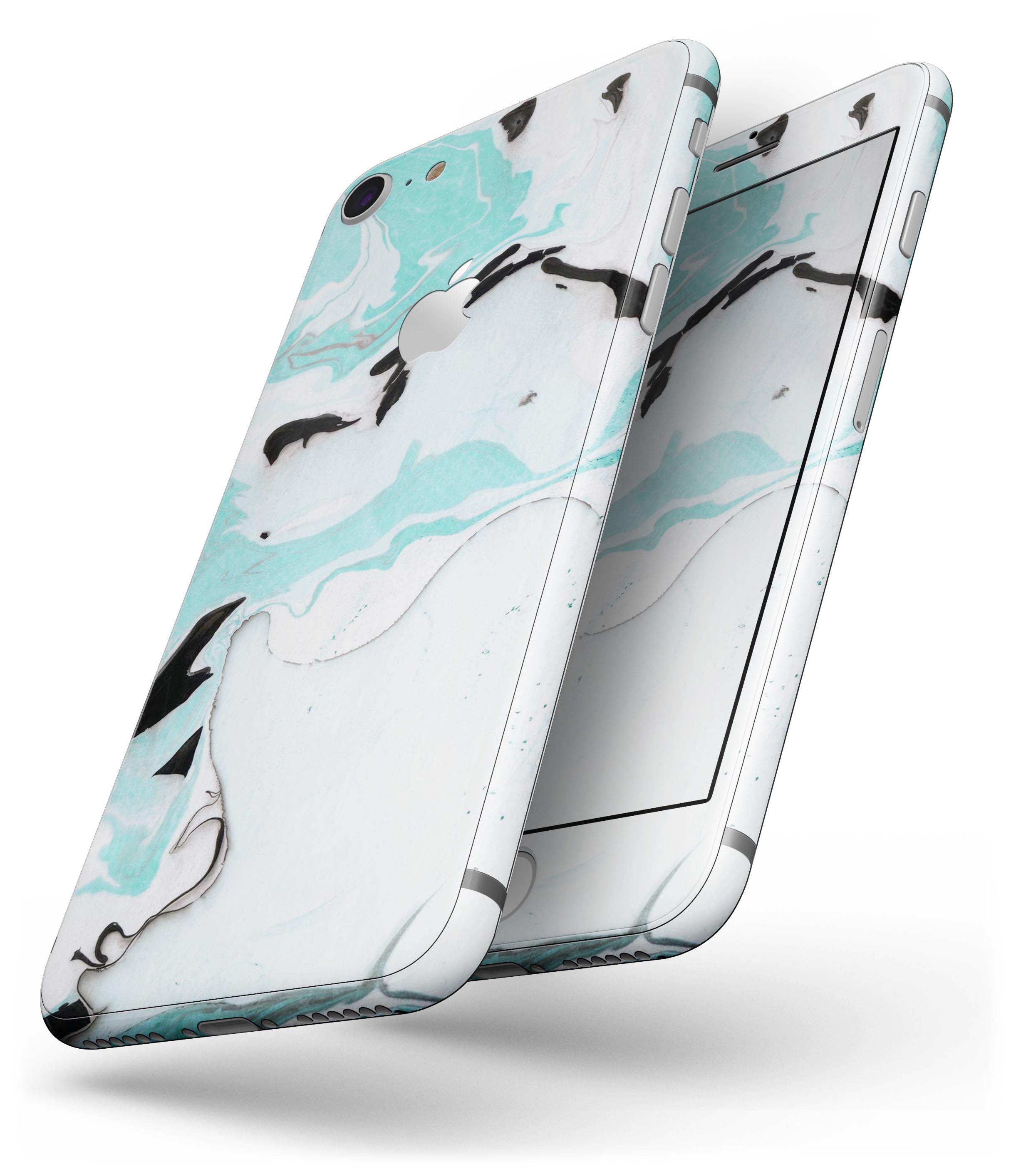 Black and Teal Textured Marble skin for iPhone 8 and 8 Plus, showcasing a stylish design with a premium vinyl finish.