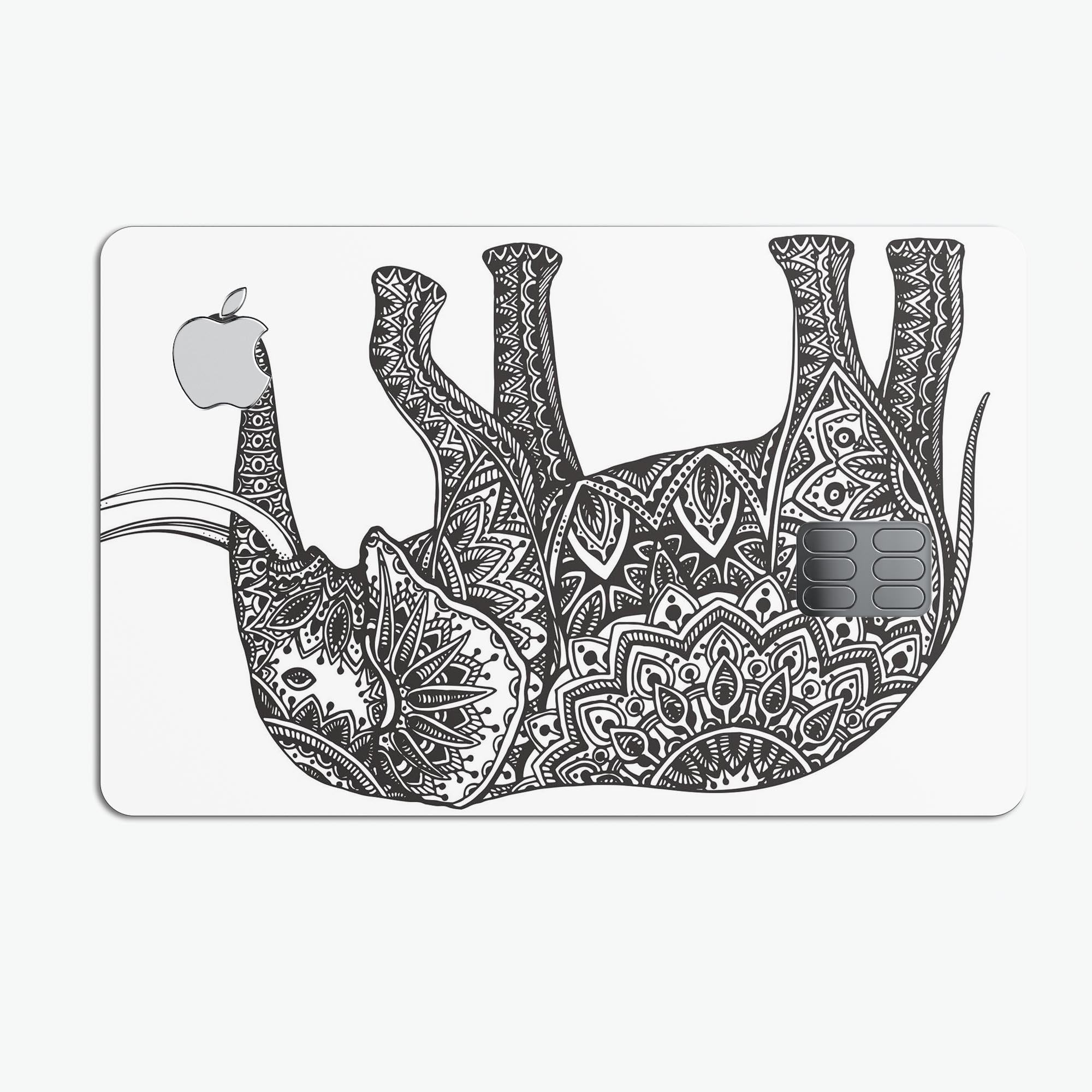 Black and White Aztec Ethnic Elephant decal for Apple Card, showcasing intricate design and premium quality.