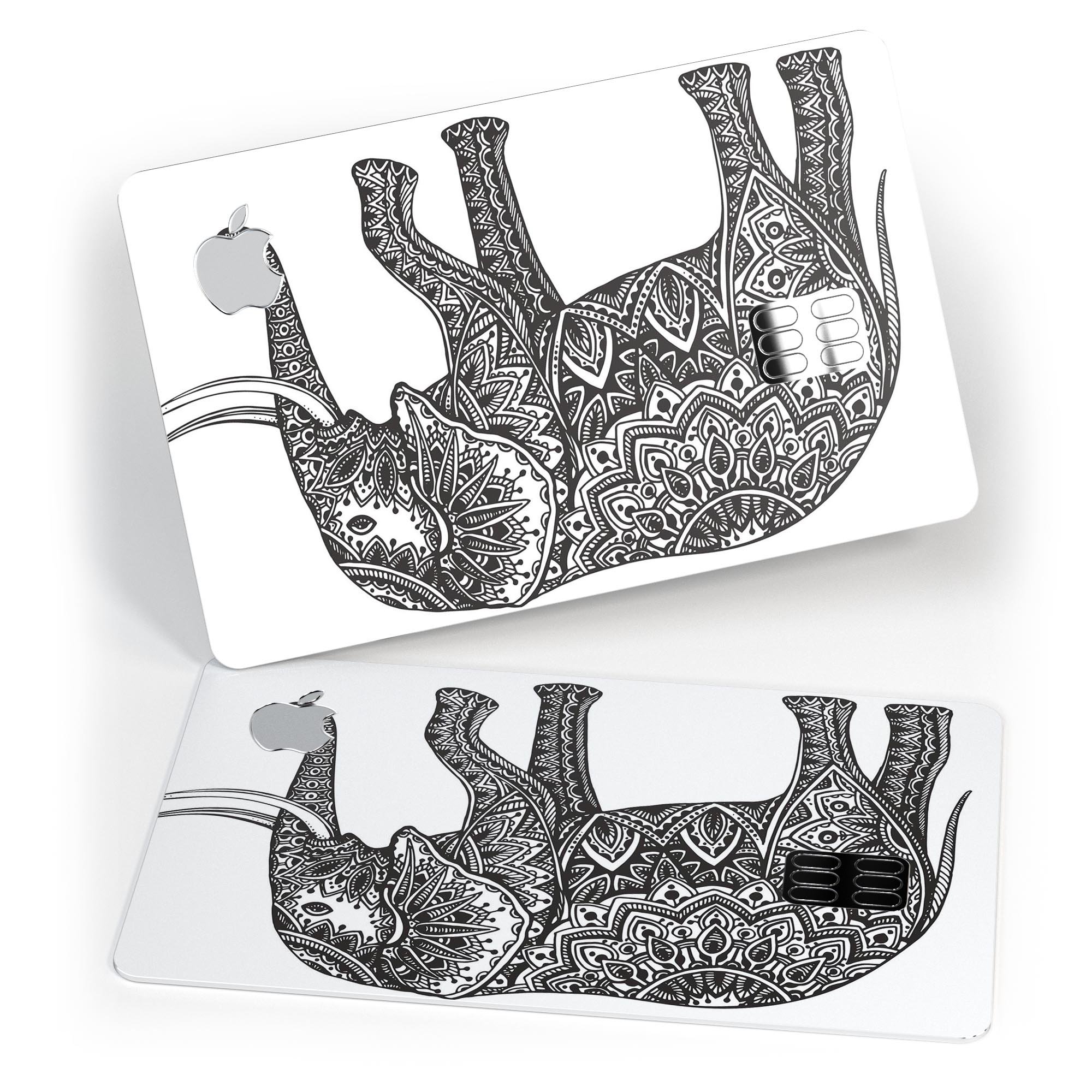 Black and White Aztec Ethnic Elephant decal for Apple Card, showcasing intricate design and premium quality.