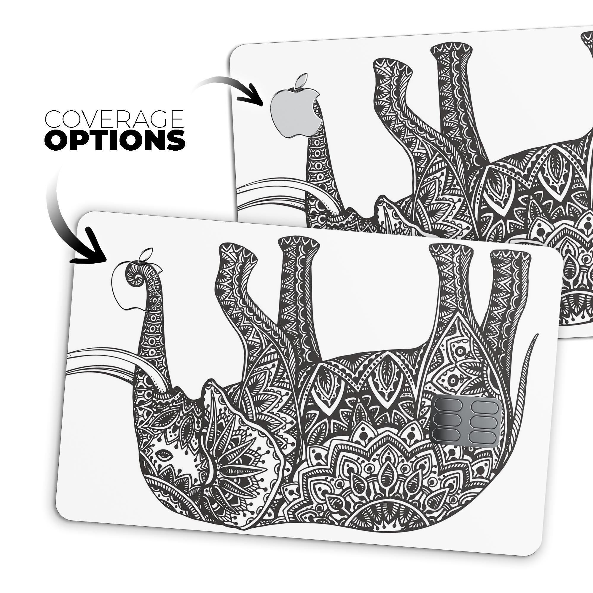 Black and White Aztec Ethnic Elephant decal for Apple Card, showcasing intricate design and premium quality.