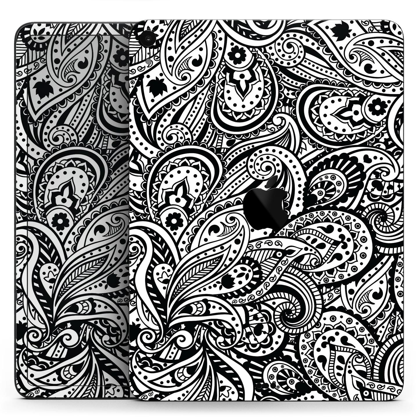 Black and White Aztec Paisley skin decal for Apple devices, showcasing intricate patterns and premium finish.