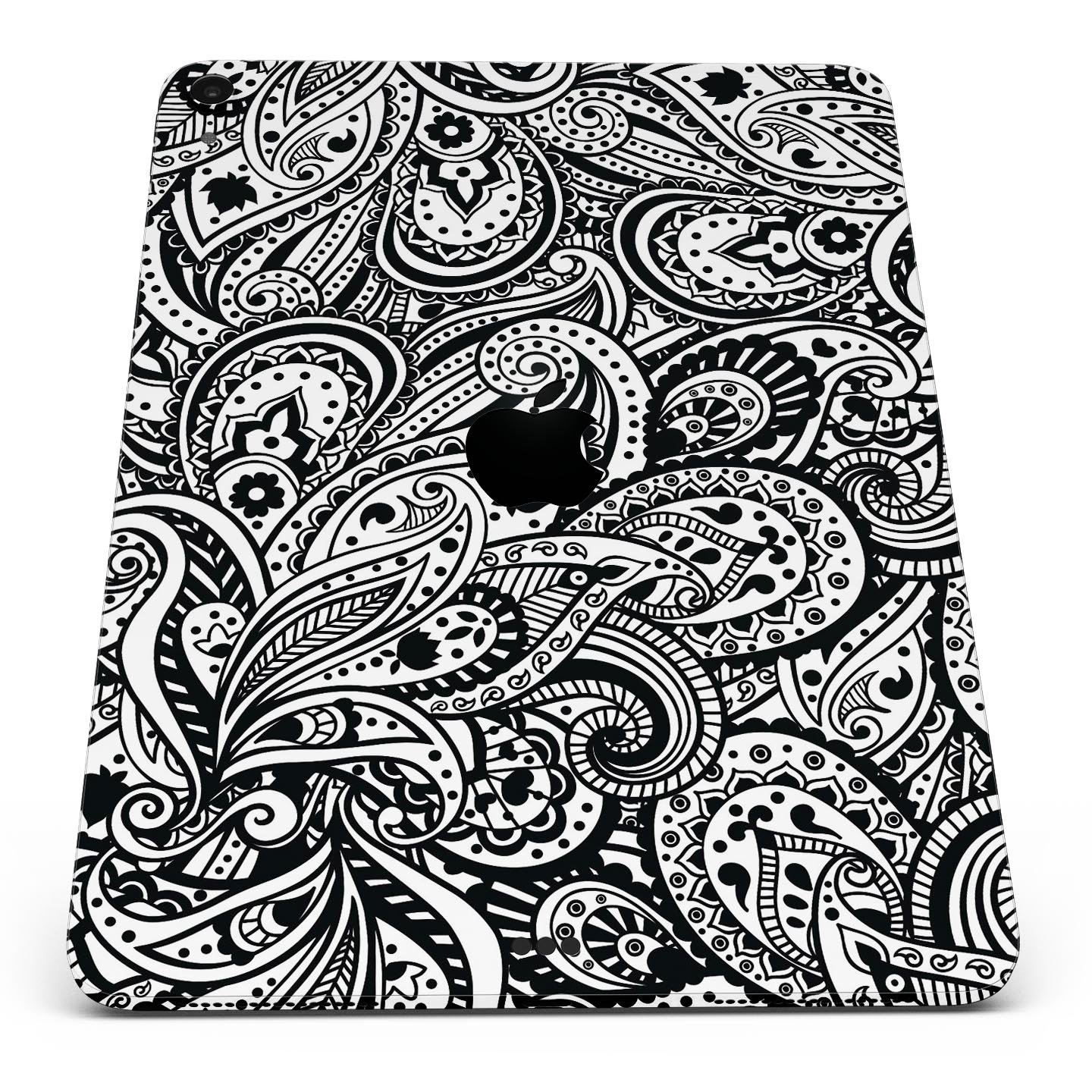 Black and White Aztec Paisley skin decal for Apple devices, showcasing intricate patterns and premium finish.