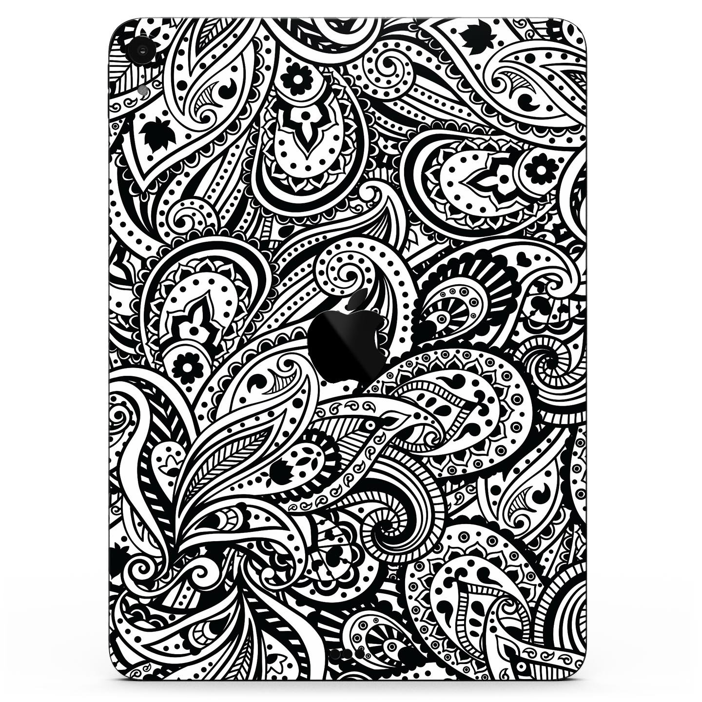 Black and White Aztec Paisley skin decal for Apple devices, showcasing intricate patterns and premium finish.