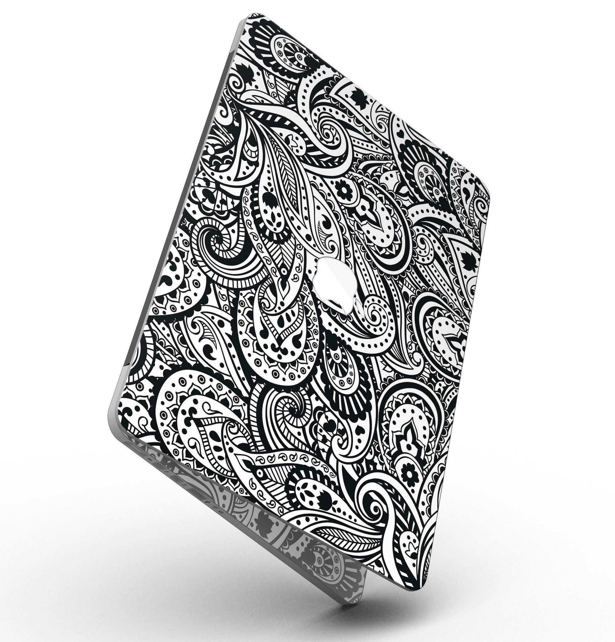 Black and White Aztec Paisley skin for MacBook Pro with Retina Display, showcasing intricate patterns and vibrant colors.