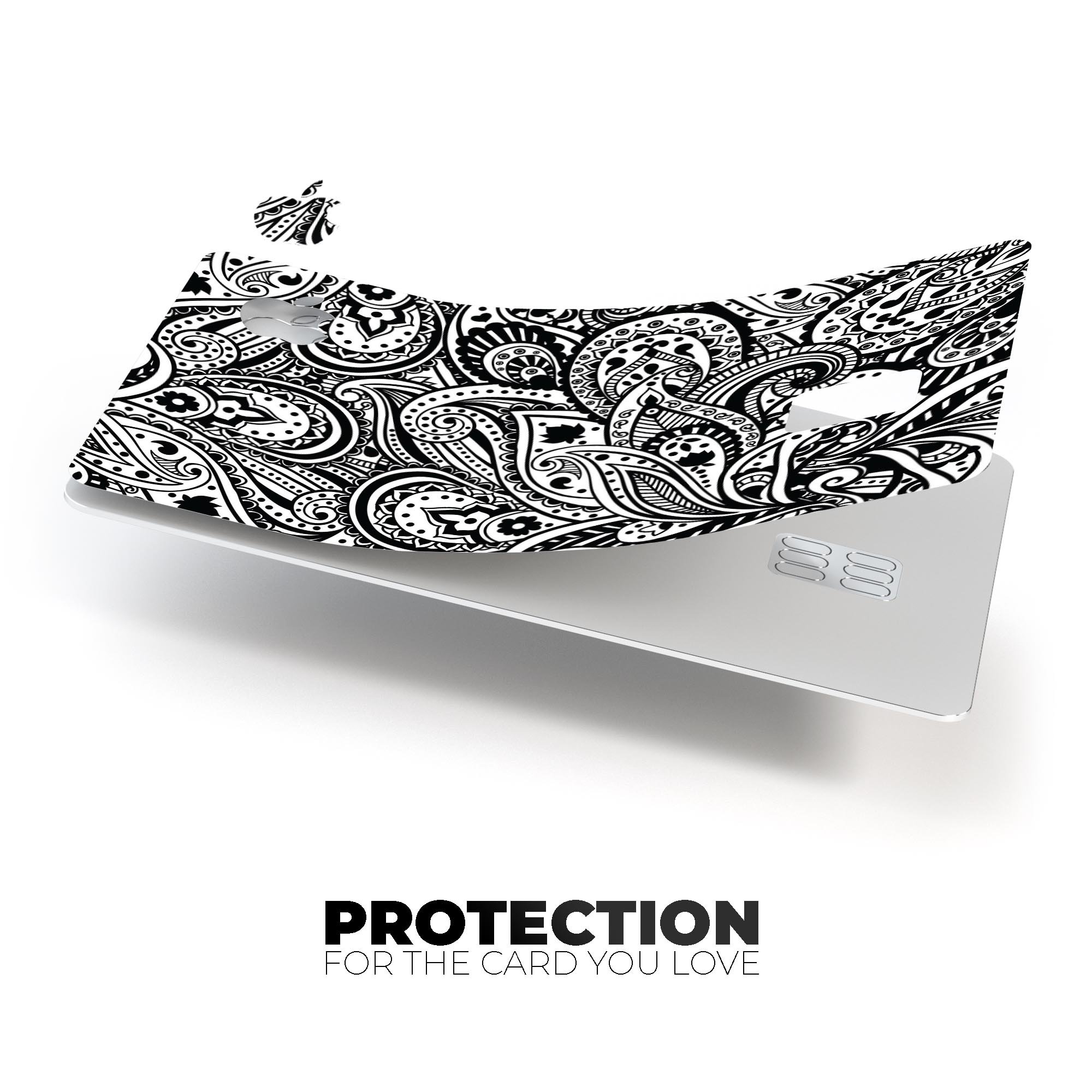 Black and White Aztec Paisley decal skin for Apple Card, showcasing intricate patterns and premium finish.