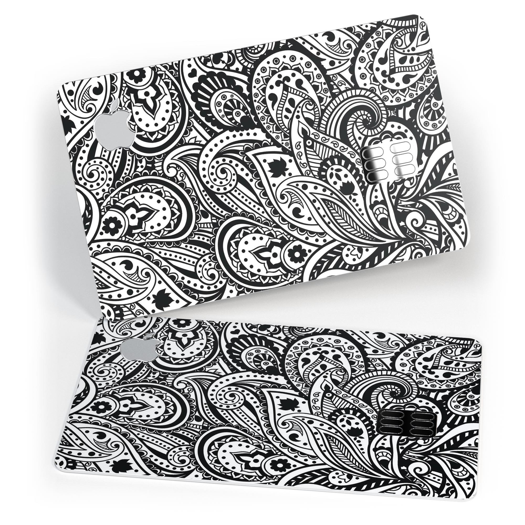 Black and White Aztec Paisley decal skin for Apple Card, showcasing intricate patterns and premium finish.