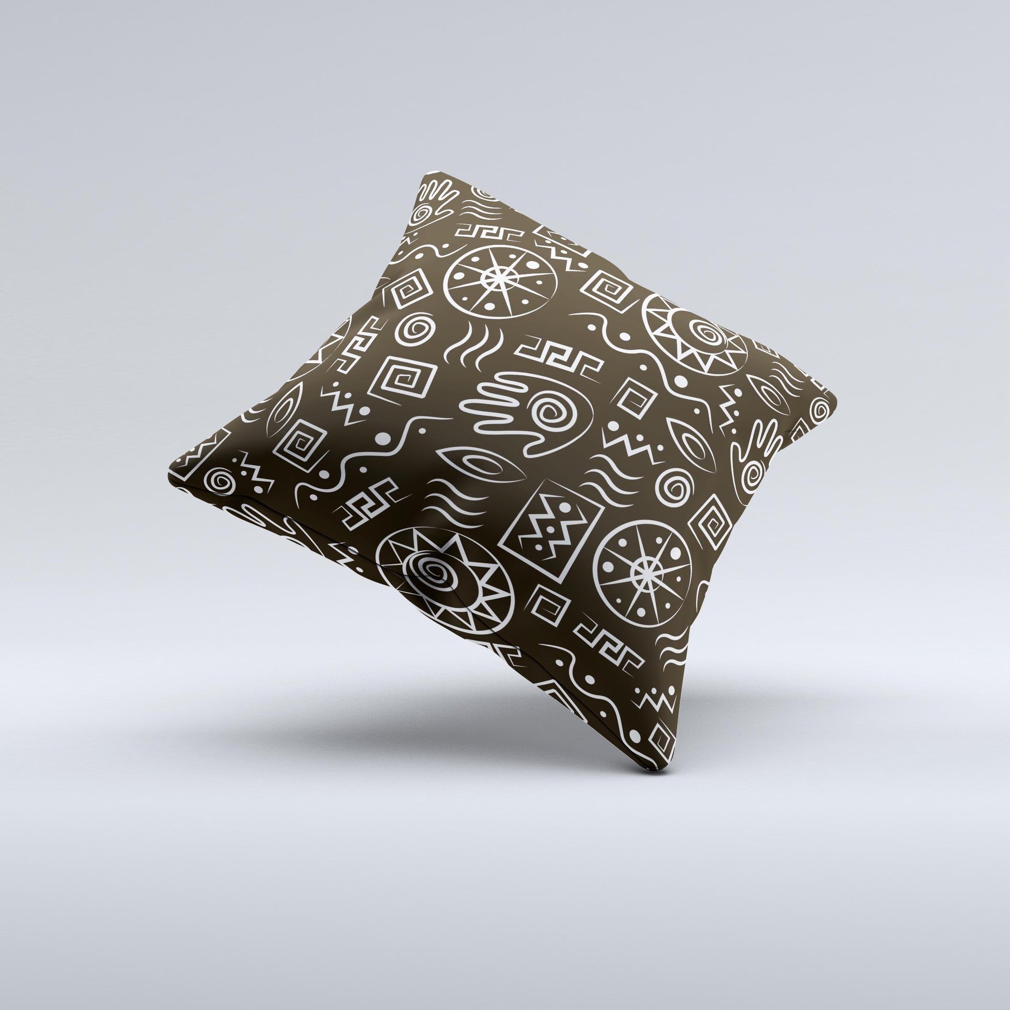 Black and White Decorative Throw Pillow featuring unique cave symbols design, handcrafted in Virginia with high thread count fabric.