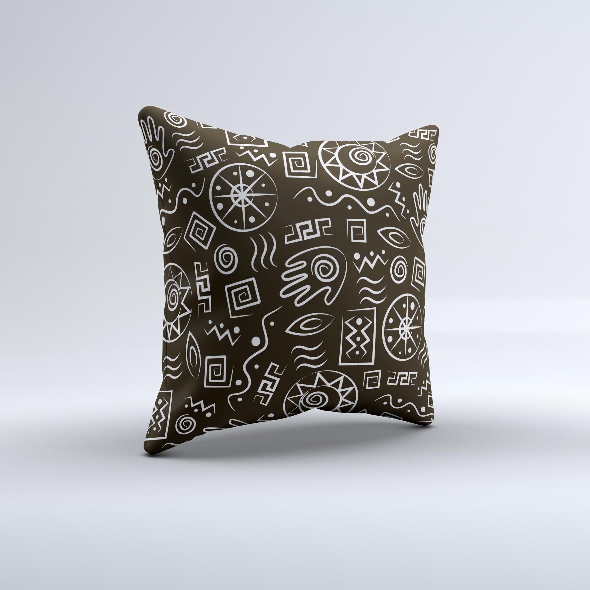 Black and White Decorative Throw Pillow featuring unique cave symbols design, handcrafted in Virginia with high thread count fabric.