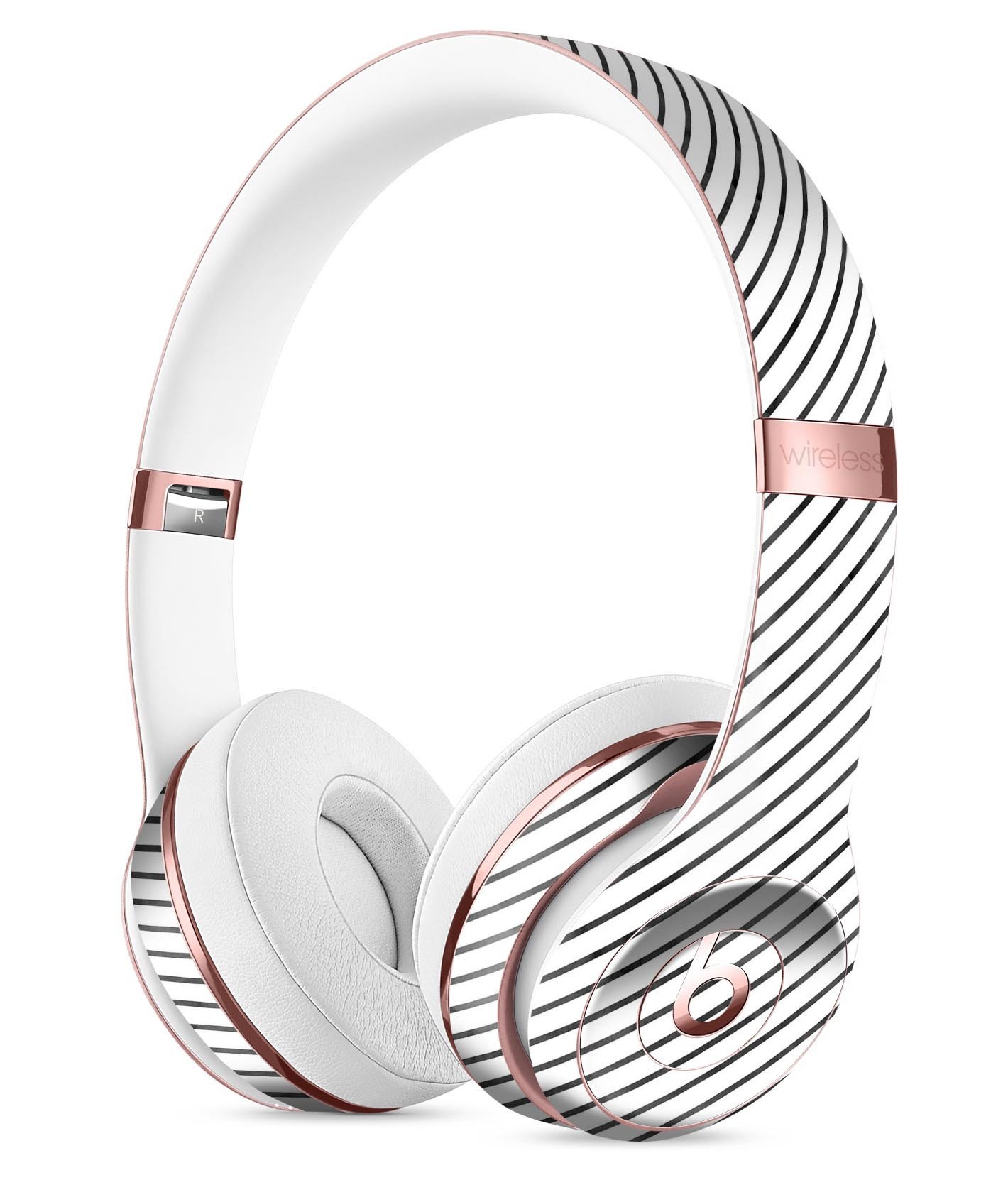 Black and white diagonal stripes skin kit for Beats by Dre Solo 3 Wireless Headphones, showcasing stylish design and premium vinyl material.