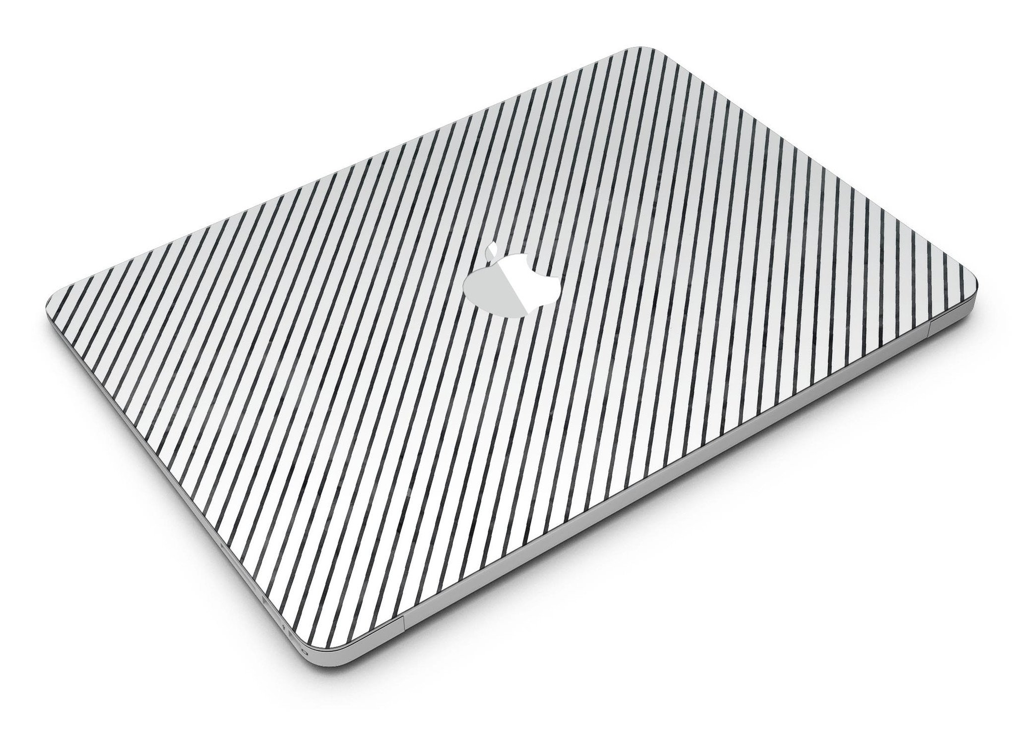 Black and white diagonal stripes skin kit for MacBook Air, showcasing a stylish design that protects the device from scratches.