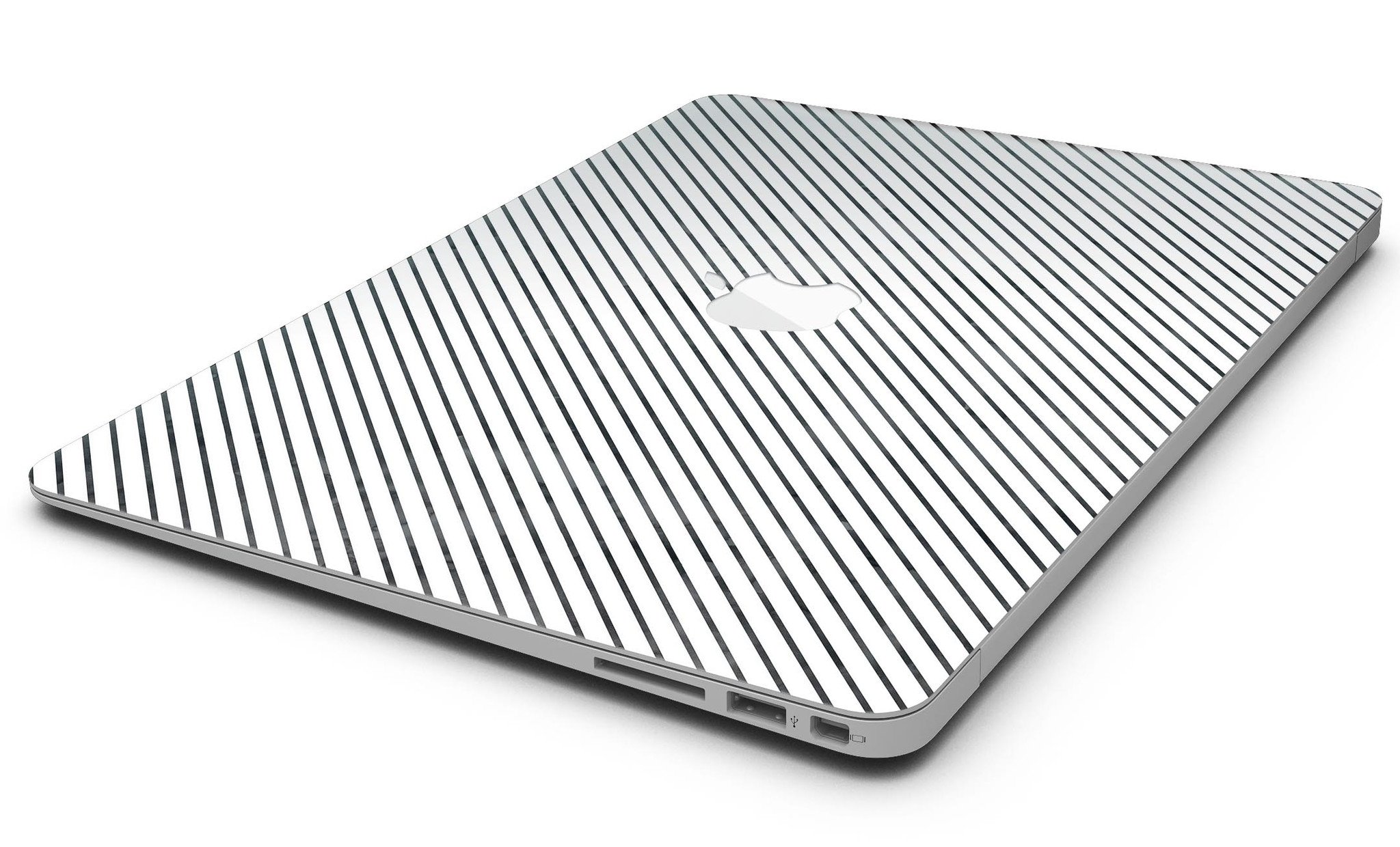 Black and white diagonal stripes skin kit for MacBook Air, showcasing a stylish design that protects the device from scratches.