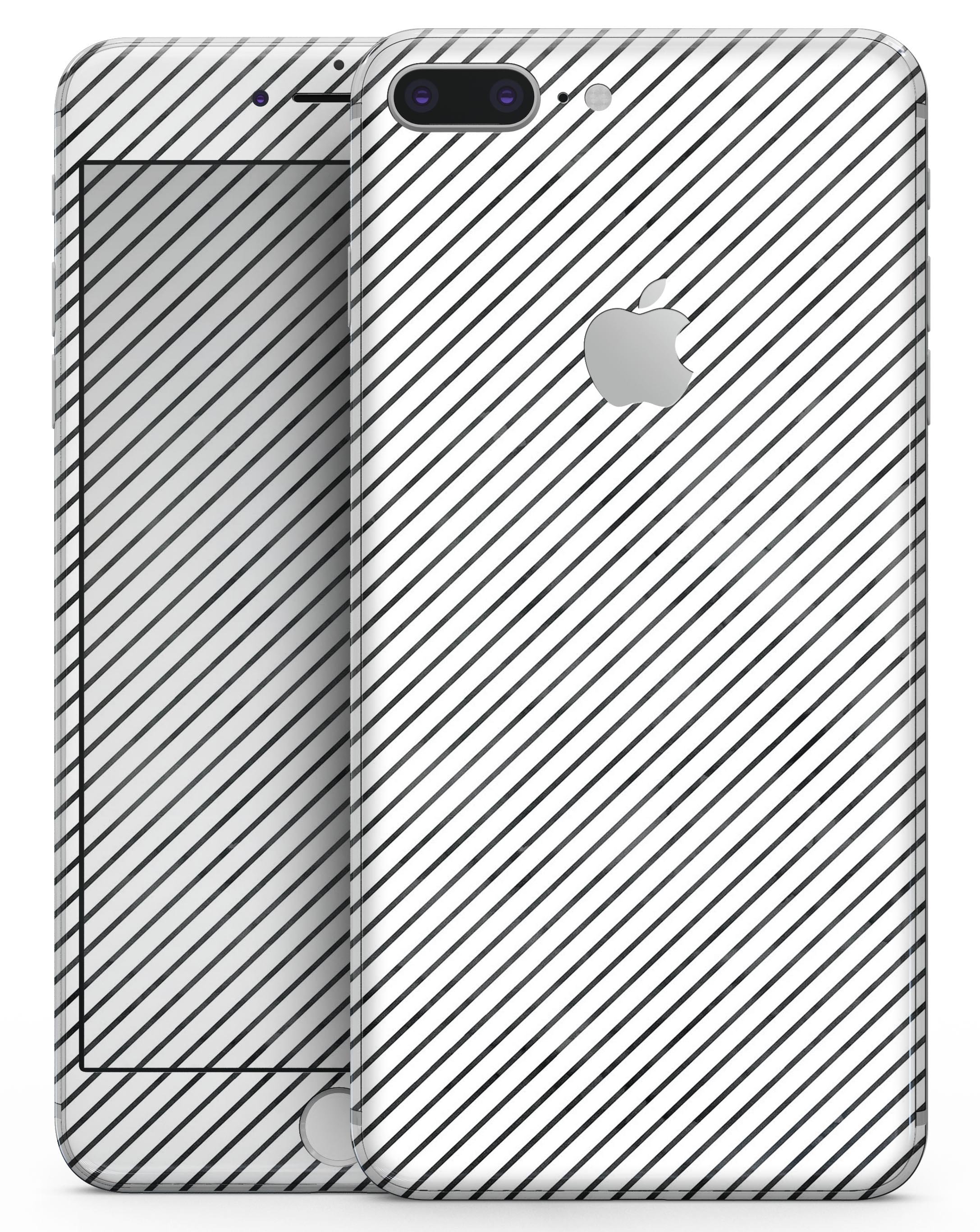 Black and white diagonal stripes skin-kit for iPhone 8 and 8 Plus, showcasing a stylish design that enhances device appearance.