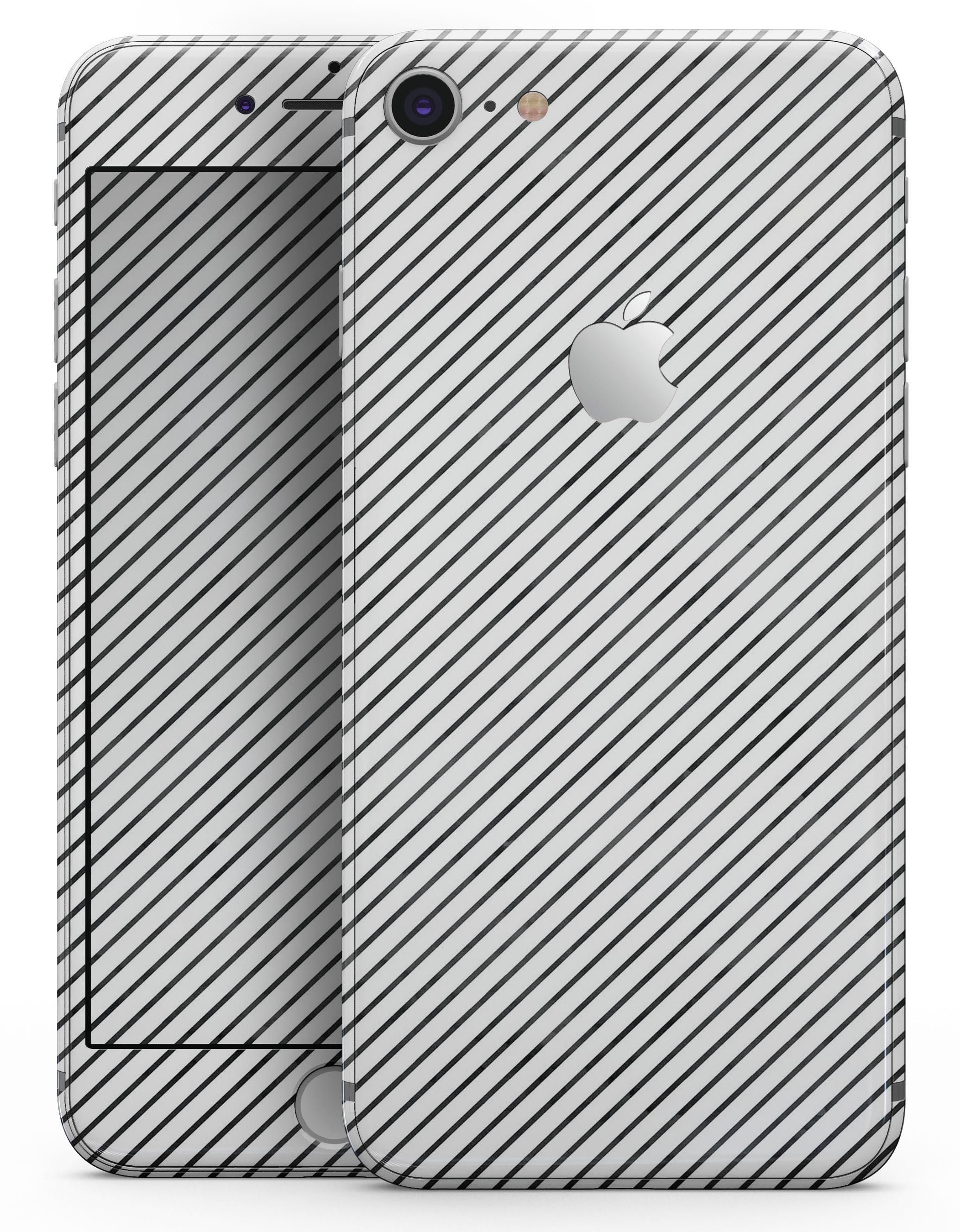 Black and white diagonal stripes skin-kit for iPhone 8 and 8 Plus, showcasing a stylish design that enhances device appearance.