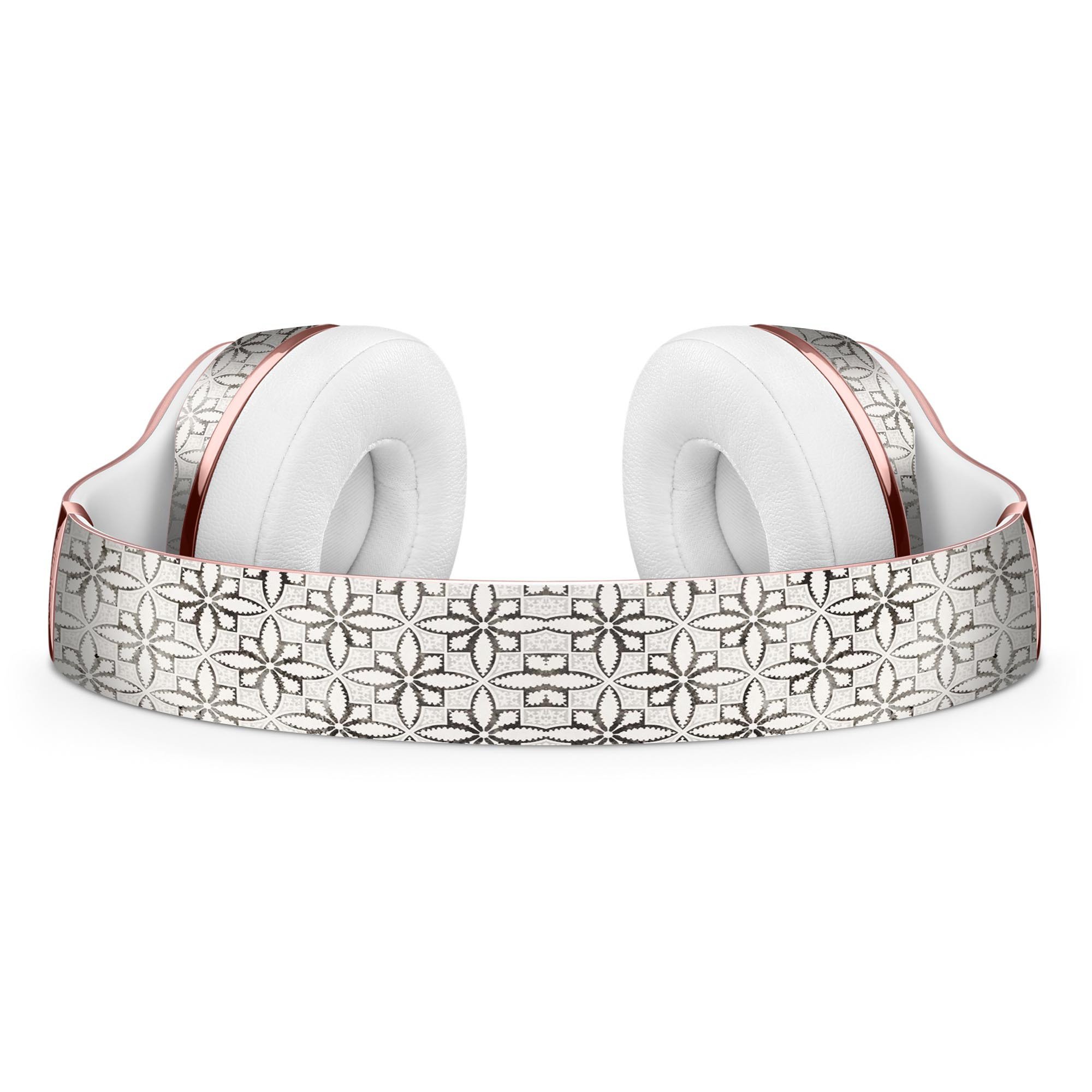 Black and white floral chess pattern skin kit for Beats by Dre Solo 3 Wireless Headphones, showcasing a stylish design and precise fit.