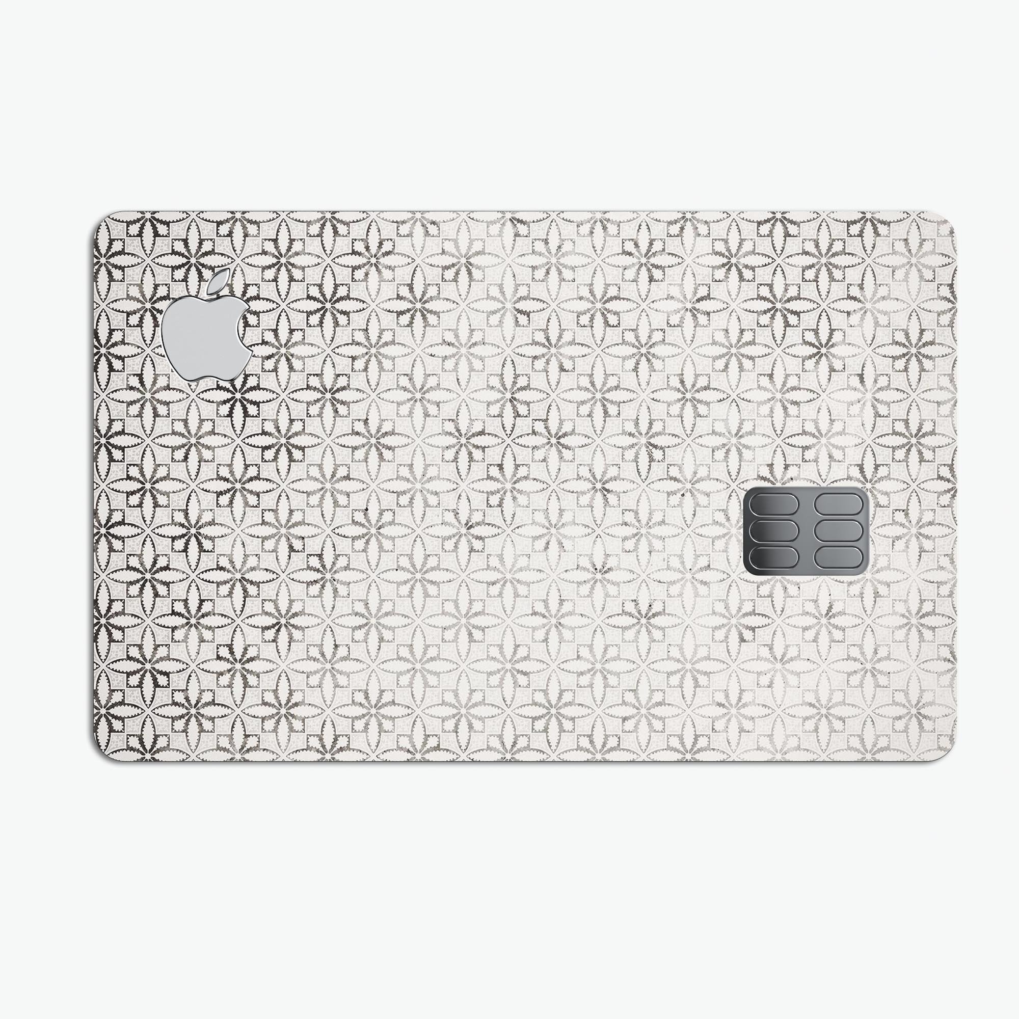 Black and white floral chess pattern protective decal for Apple Card, showcasing a stylish design and premium quality.