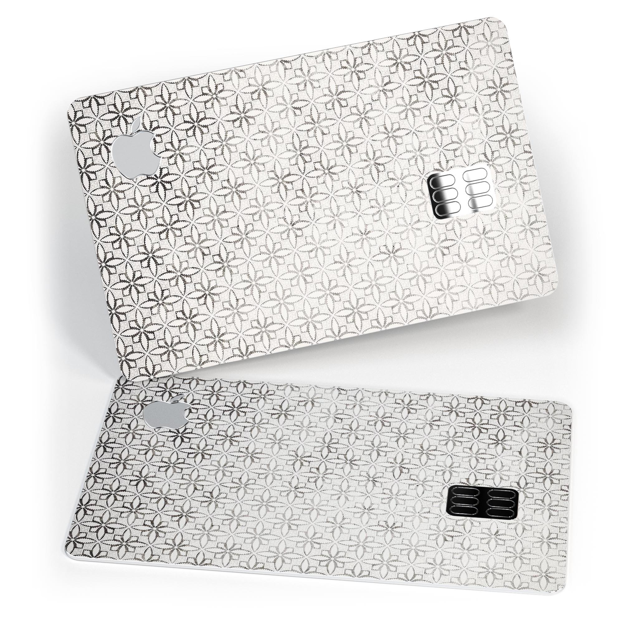 Black and white floral chess pattern protective decal for Apple Card, showcasing a stylish design and premium quality.