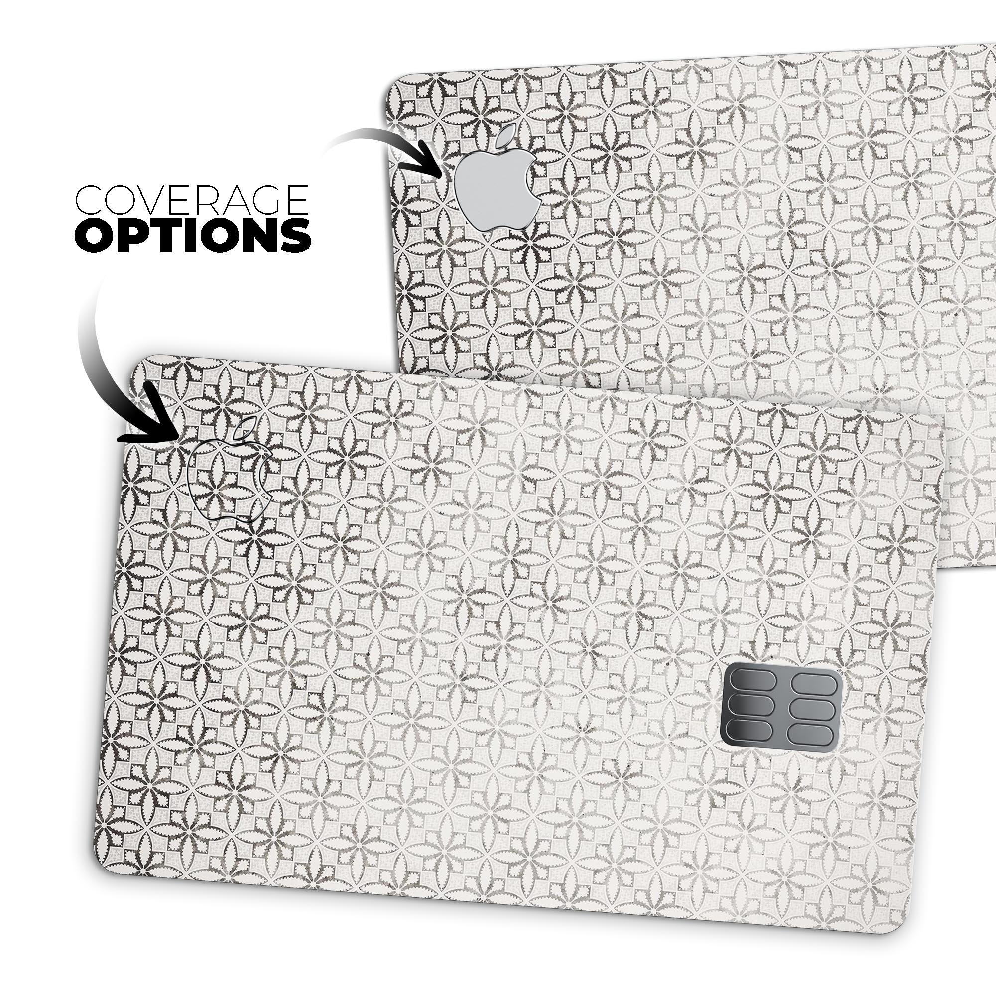 Black and white floral chess pattern protective decal for Apple Card, showcasing a stylish design and premium quality.