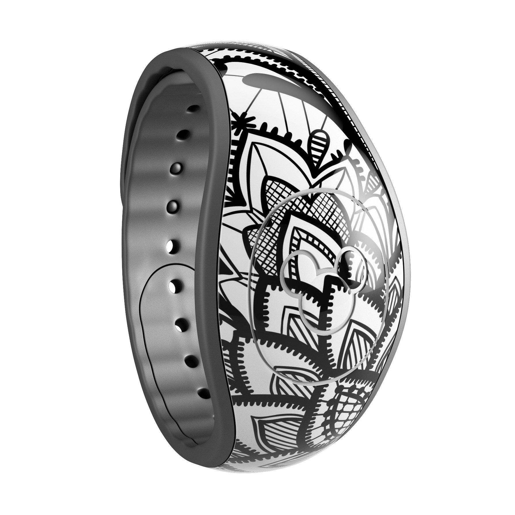 Black and white geometric floral decal skin wrap for Disney Magic Band, showcasing a stylish design and high-quality finish.