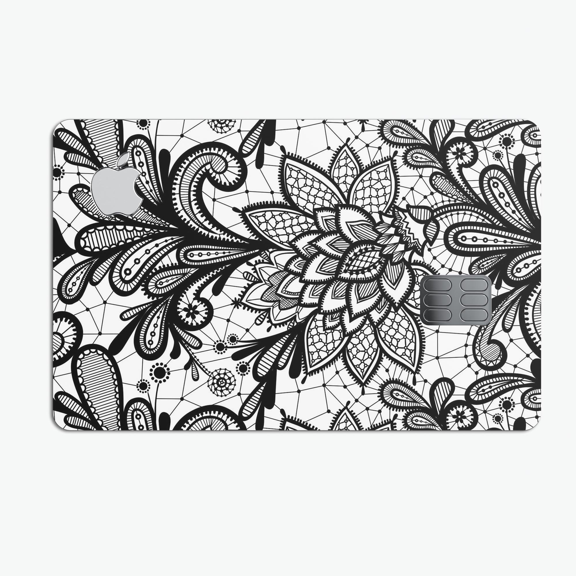 Black and White Geometric Floral decal skin for Apple Card, showcasing a stylish design with premium vinyl protection.