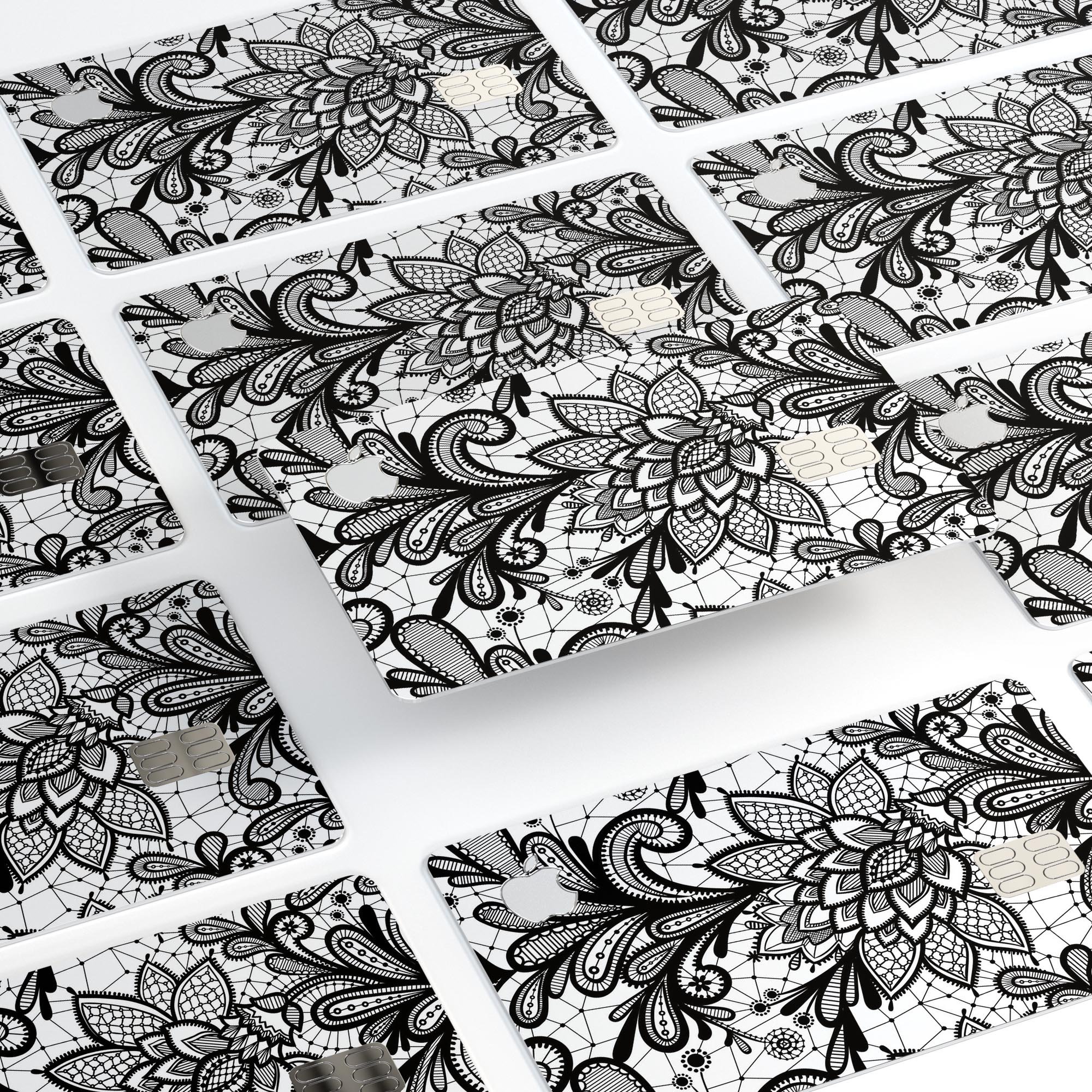 Black and White Geometric Floral decal skin for Apple Card, showcasing a stylish design with premium vinyl protection.