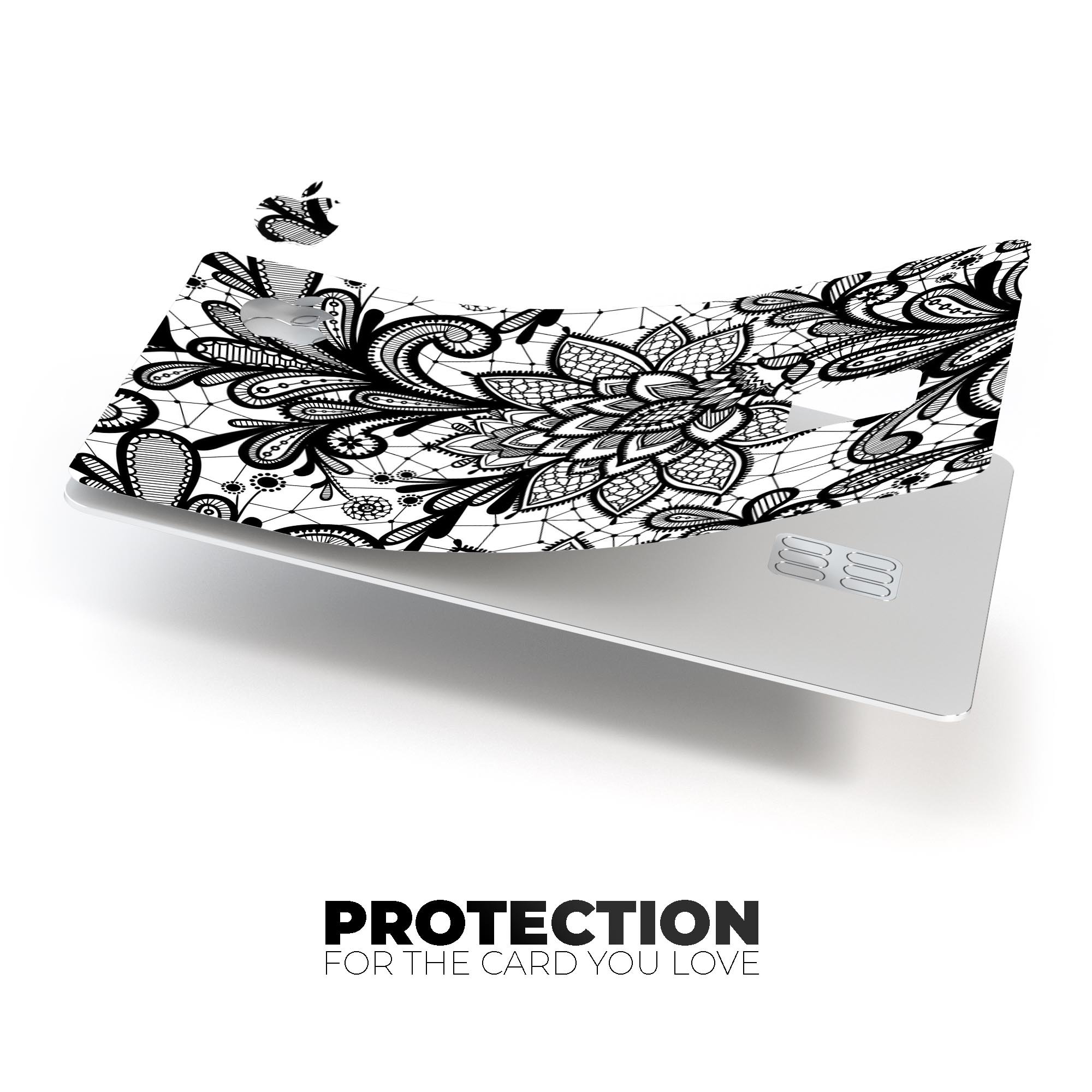 Black and White Geometric Floral decal skin for Apple Card, showcasing a stylish design with premium vinyl protection.