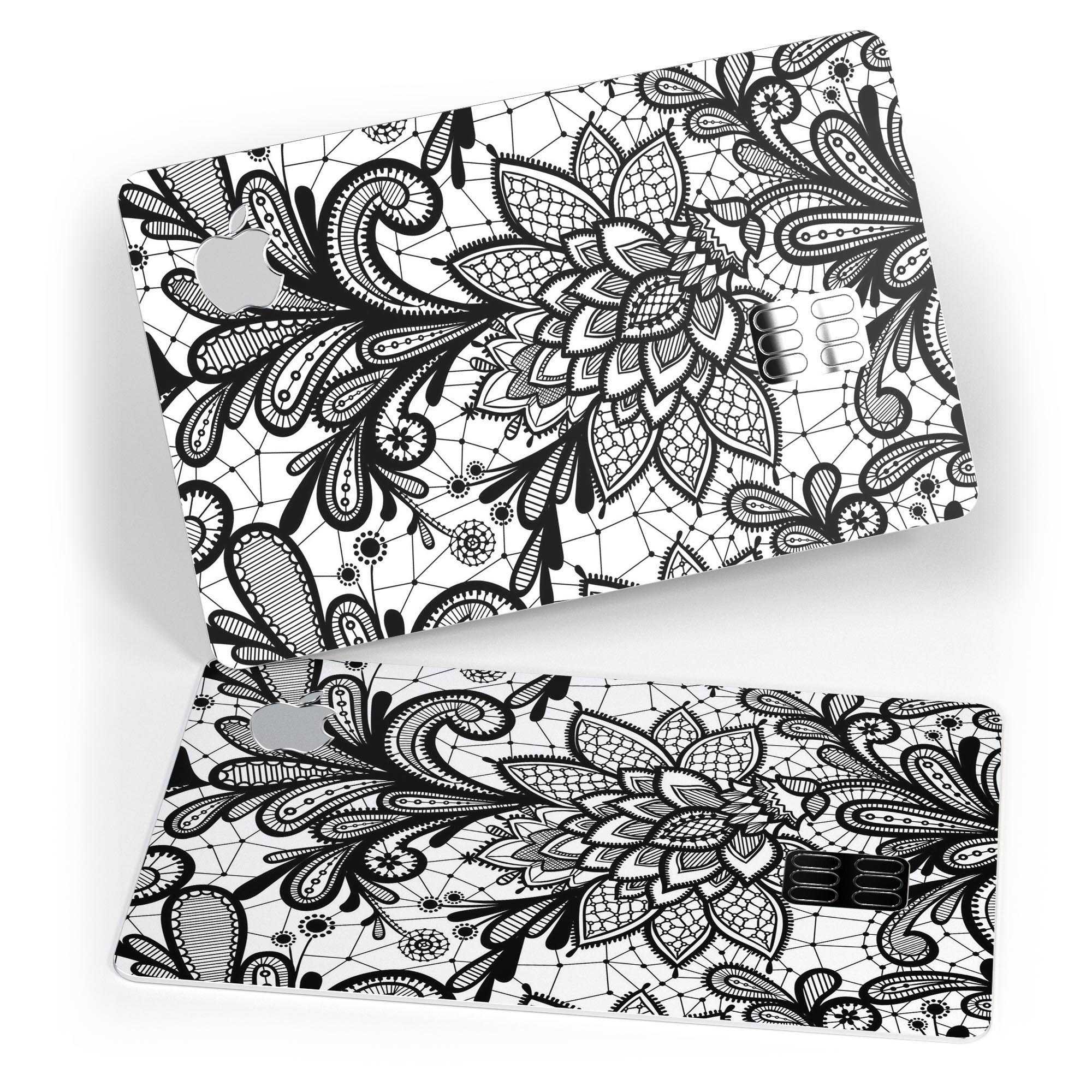 Black and White Geometric Floral decal skin for Apple Card, showcasing a stylish design with premium vinyl protection.